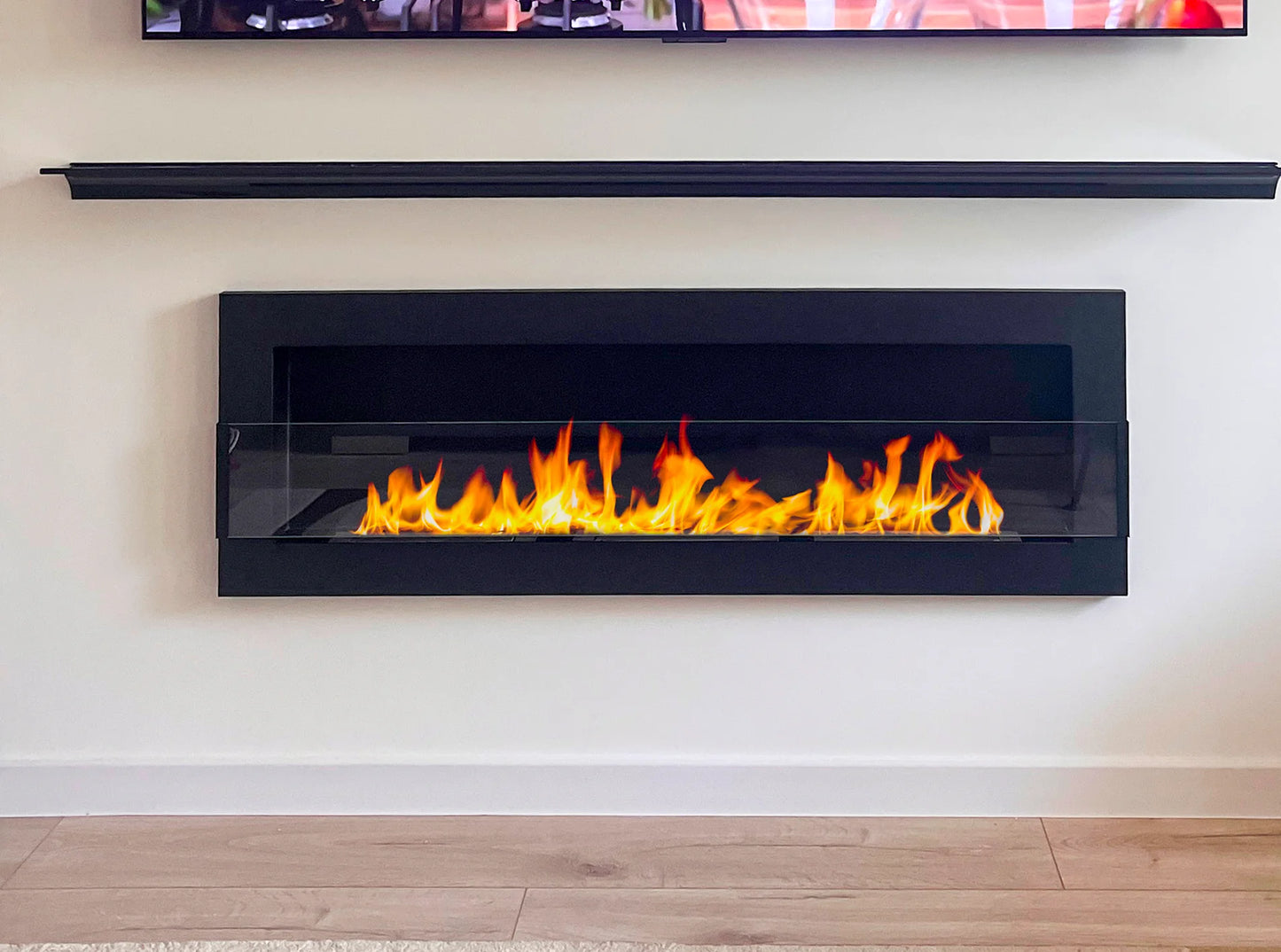 Biokamin 1200X400 Schwarz Strukturiert mit Glas - IgnisLumina.ch