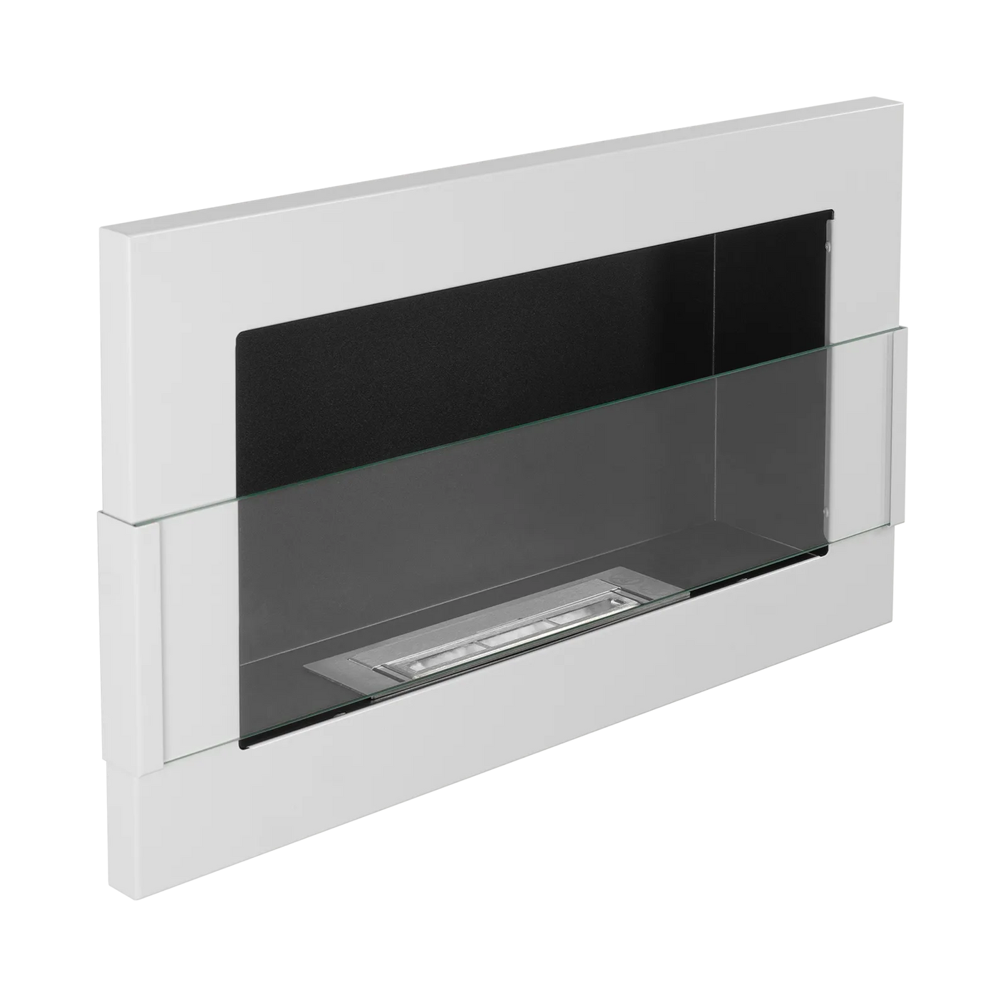 Wand-Biokamin mit Glas 650x400 Weiß Hochglanz - IgnisLumina.ch