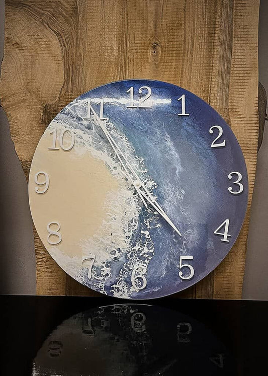 LUMINA Meerblau – Wanduhr aus Epoxidharz, Ø 40 cm