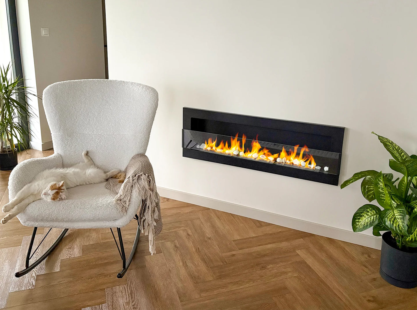 Biokamin 1200X400 Schwarz Strukturiert mit Glas - IgnisLumina.ch