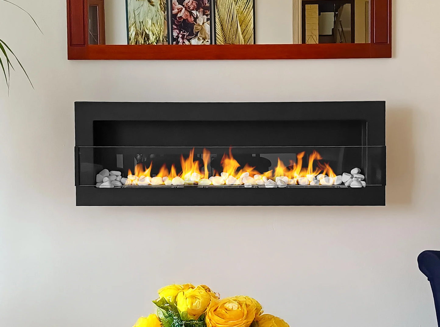 Biokamin 1200X400 Schwarz Strukturiert mit Glas - IgnisLumina.ch