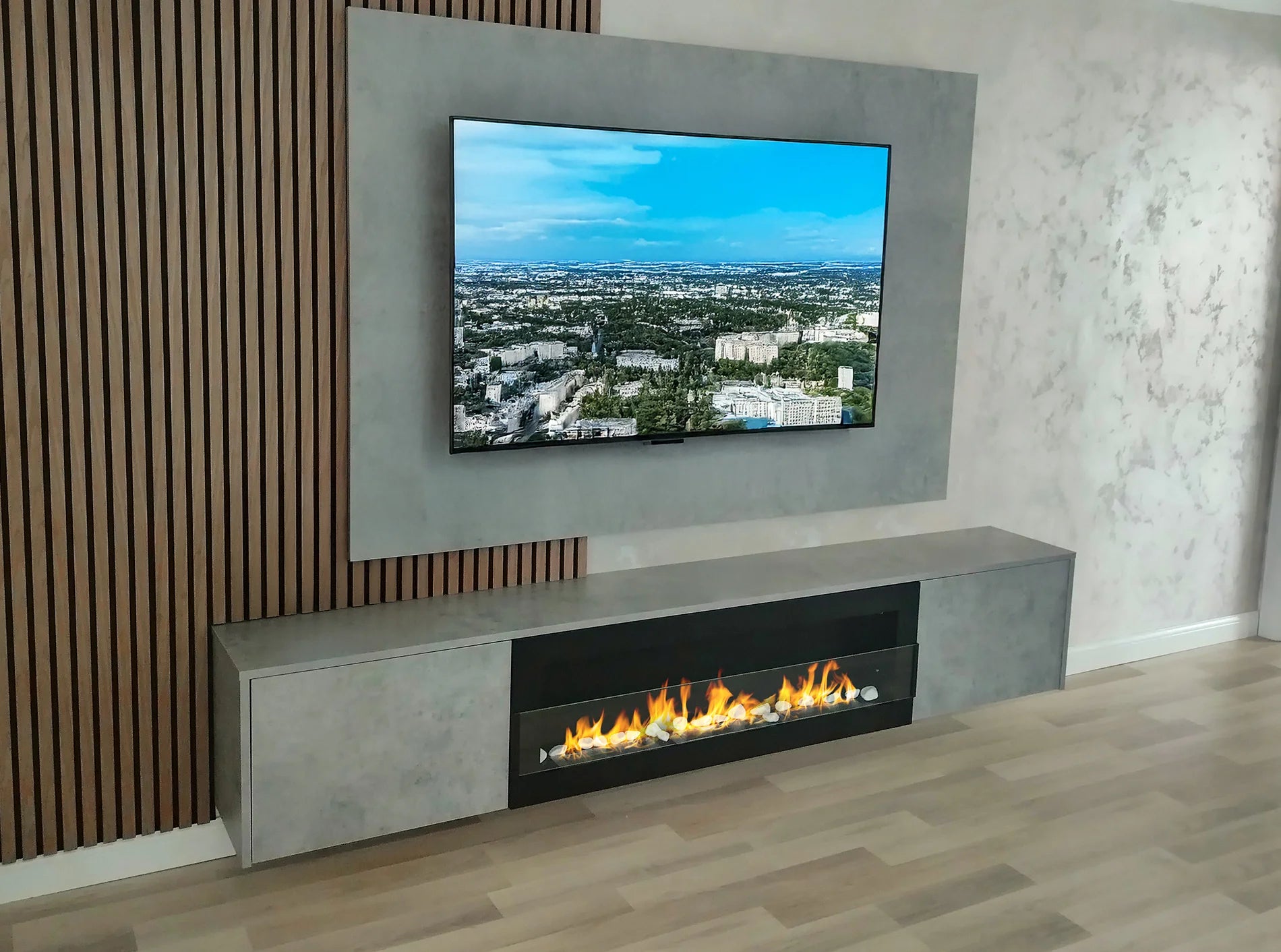 Biokamin 1200X400 Schwarz Strukturiert mit Glas - IgnisLumina.ch