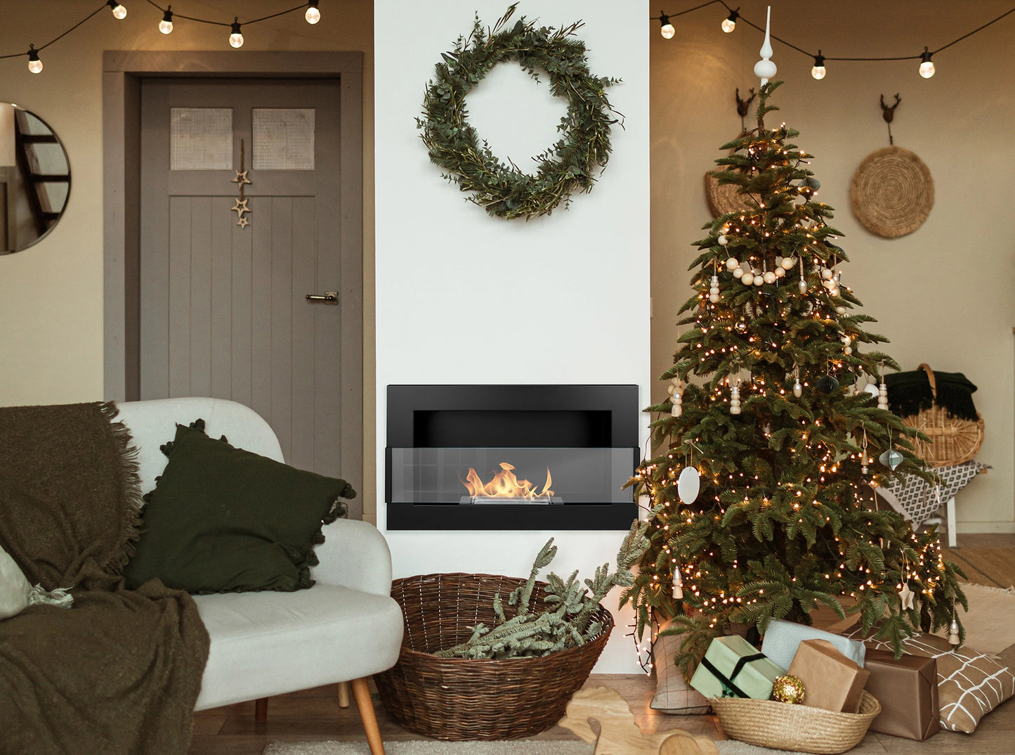 Biokamin 650x400 mit Glas Schwarz Strukturiert - IgnisLumina.ch