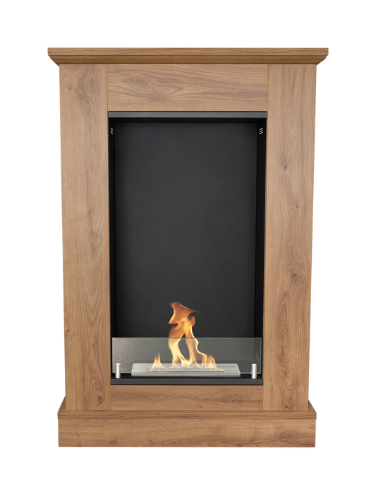 LUMINA Boho – Bioethanol-Portalkamin mit Glasscheibe – Eiche natur
