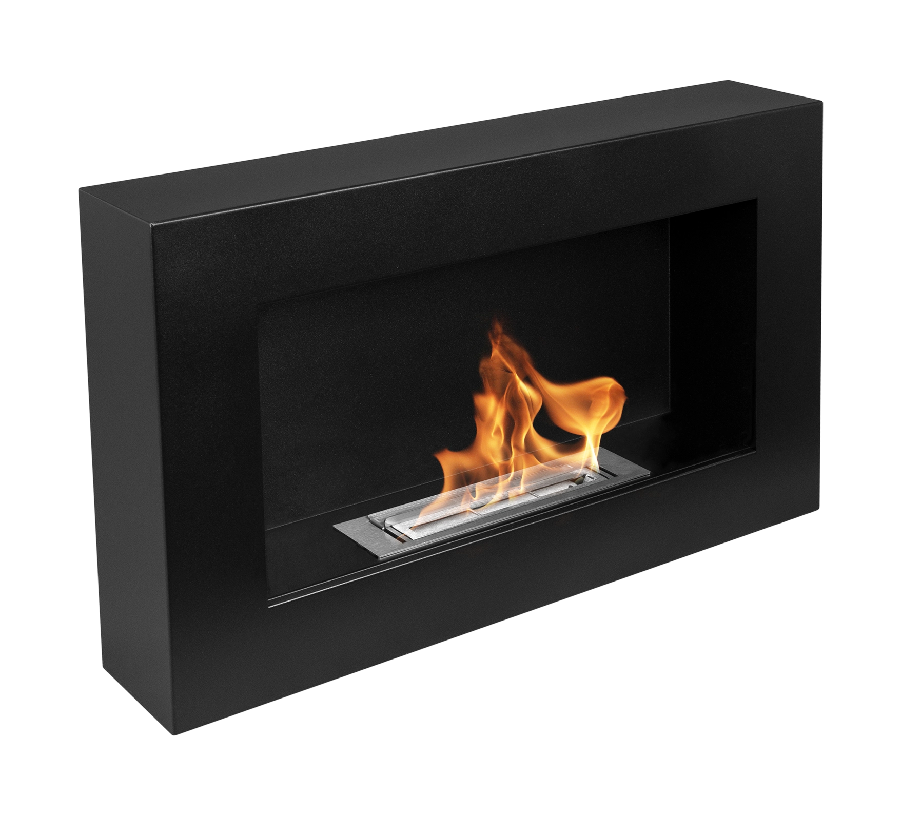 Wand-Biokamin 650x400 Box Schwarz Strukturiert Matt - IgnisLumina.ch