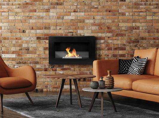 LUMINA Flammen 650 Box Glas – Hängender Bioethanol-Kamin mit Glasscheibe – Schwarz strukturiert