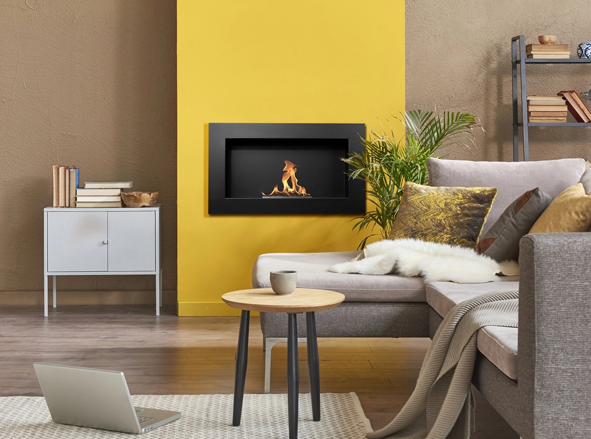 Wand-Biokamin 650x400 Schwarz Strukturiert Matt - IgnisLumina.ch