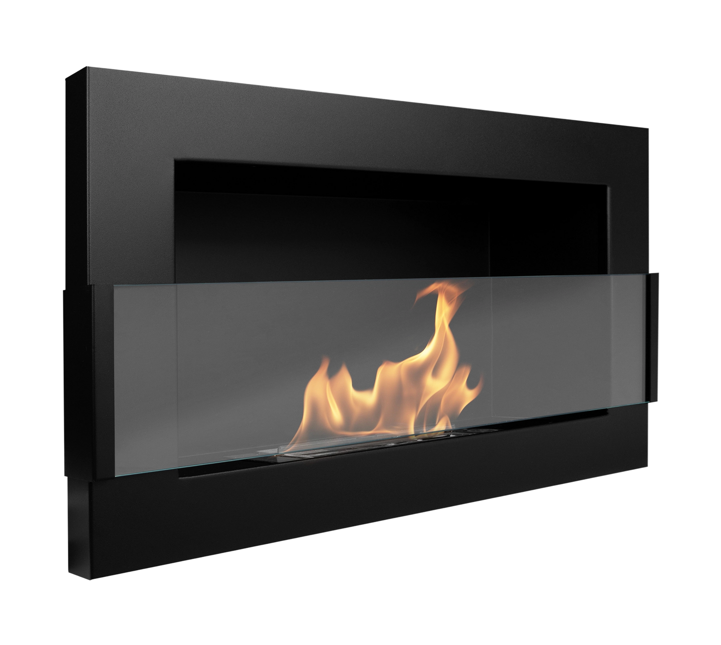 Biokamin 650x400 mit Glas Schwarz Strukturiert - IgnisLumina.ch