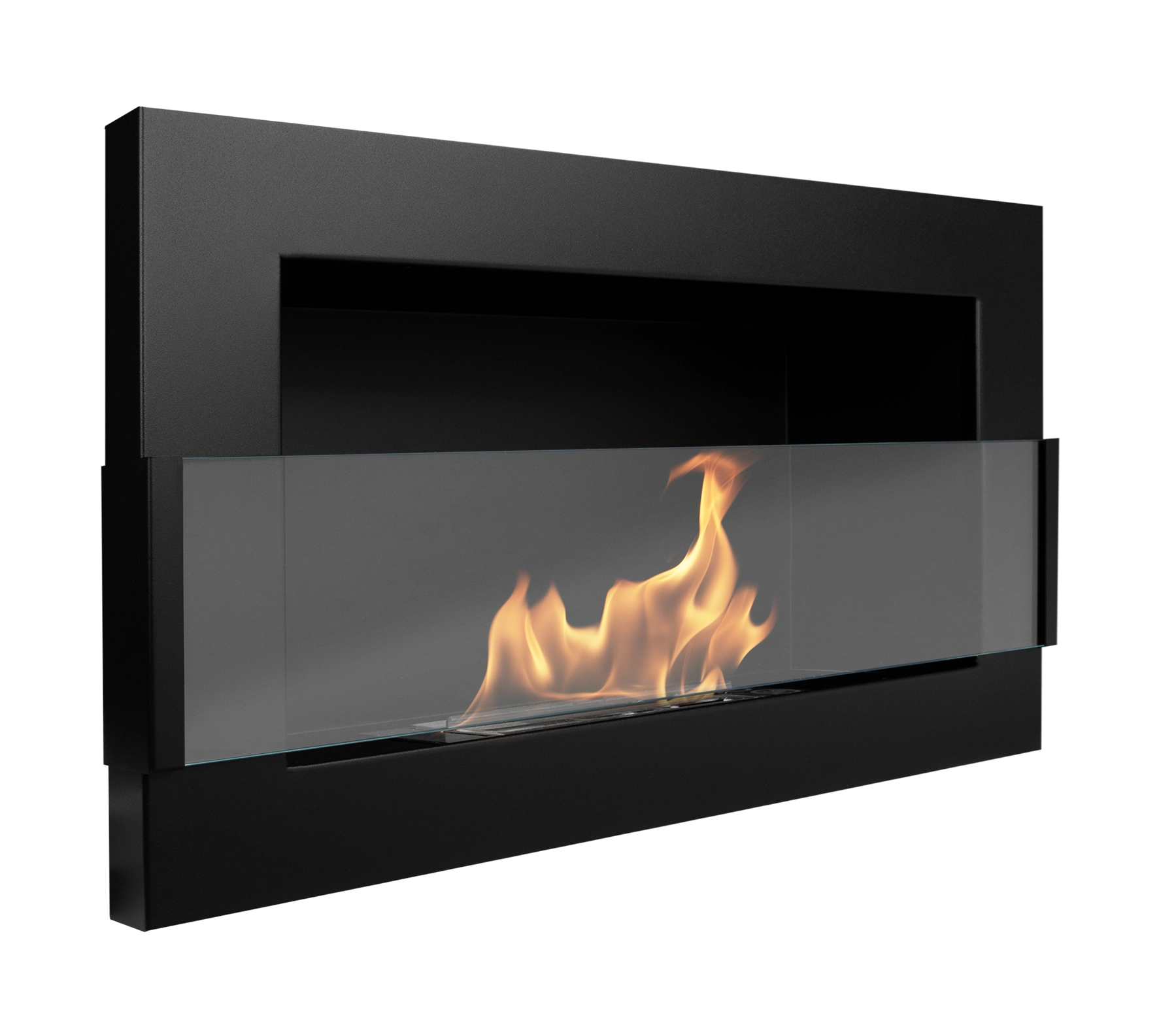 Biokamin 650x400 mit Glas Schwarz Strukturiert - IgnisLumina.ch