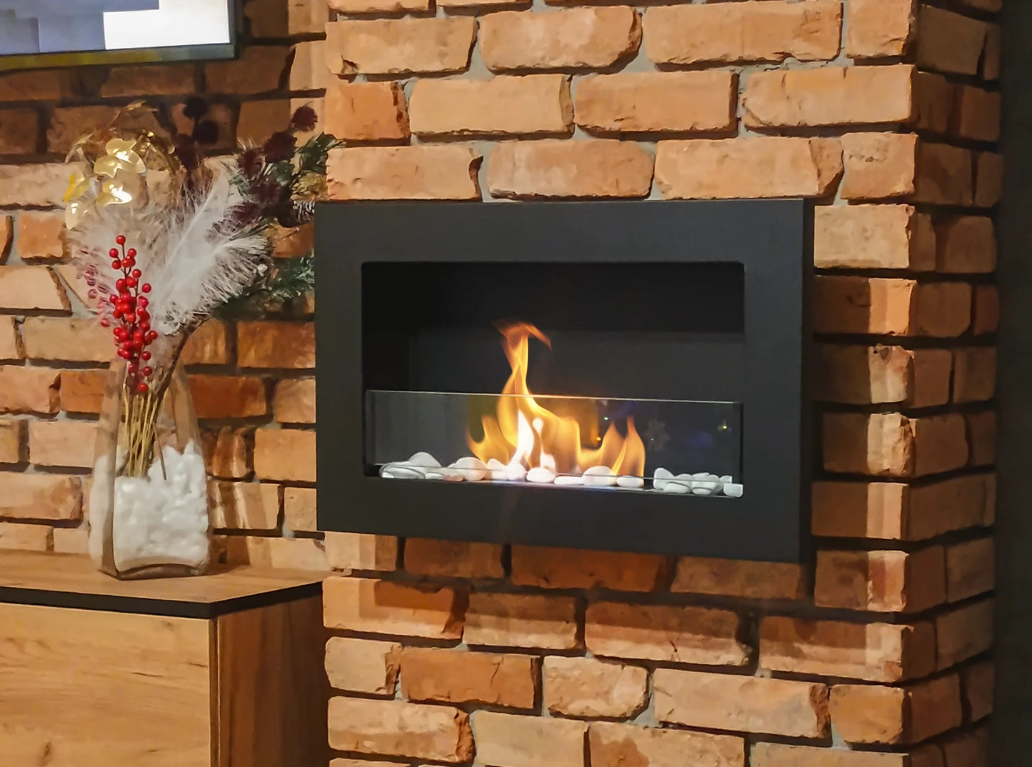 Biokamin 650x400 Slim Schwarz mit Glas - IgnisLumina.ch