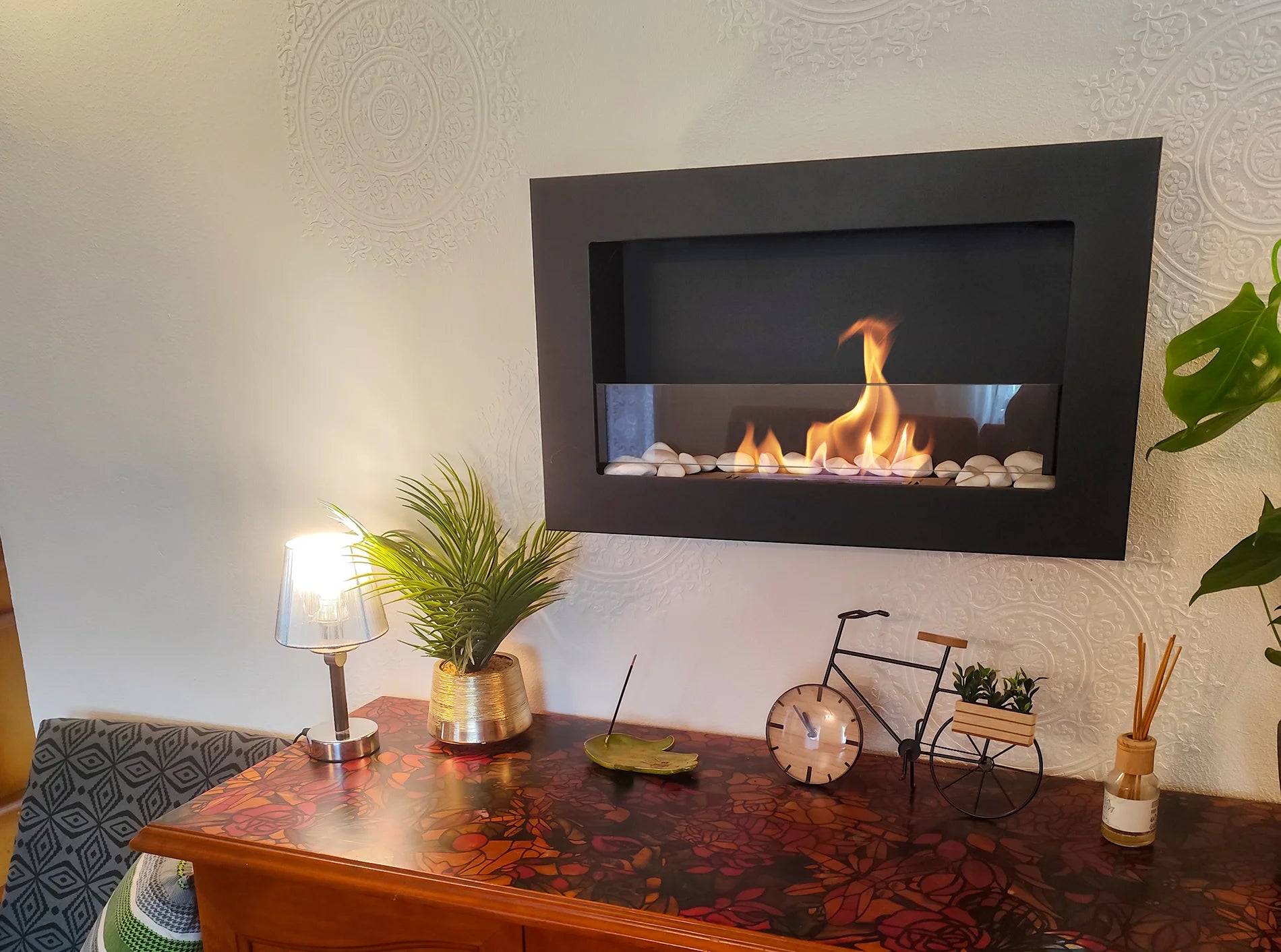 Biokamin 650x400 Slim Schwarz mit Glas - IgnisLumina.ch