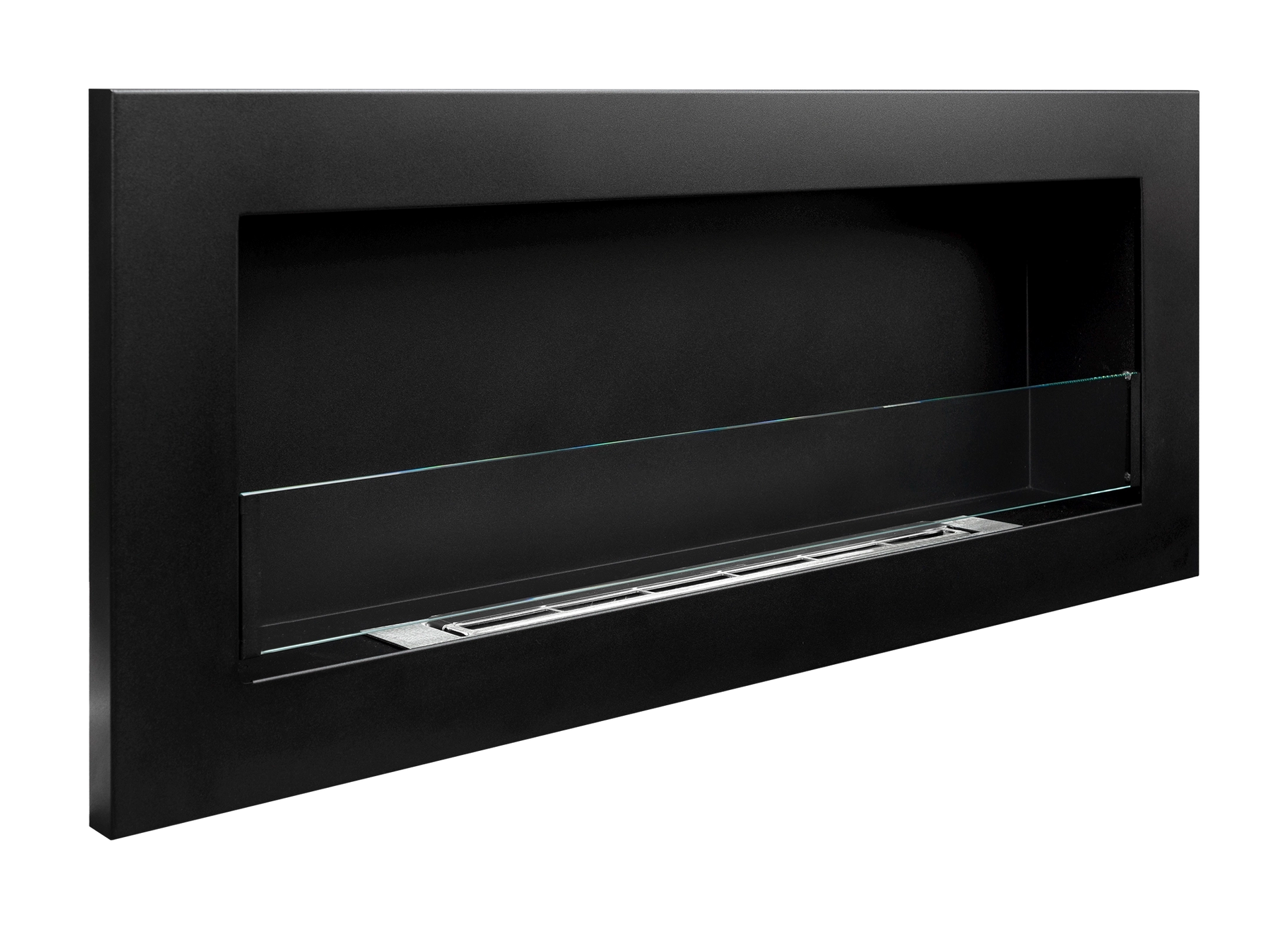 Biokamin 900x400 SLIM Schwarz Strukturiert mit Glas - IgnisLumina.ch