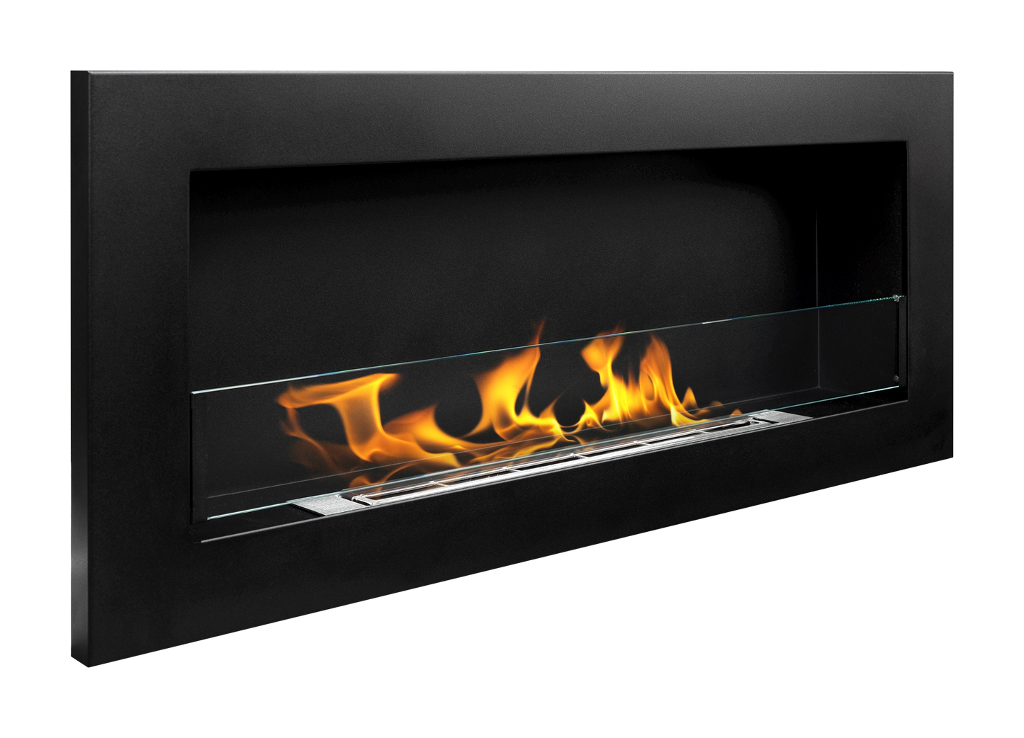 Biokamin 900x400 SLIM Schwarz Strukturiert mit Glas - IgnisLumina.ch