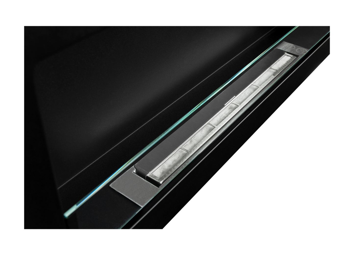 Biokamin 900x400 SLIM Schwarz Strukturiert mit Glas - IgnisLumina.ch