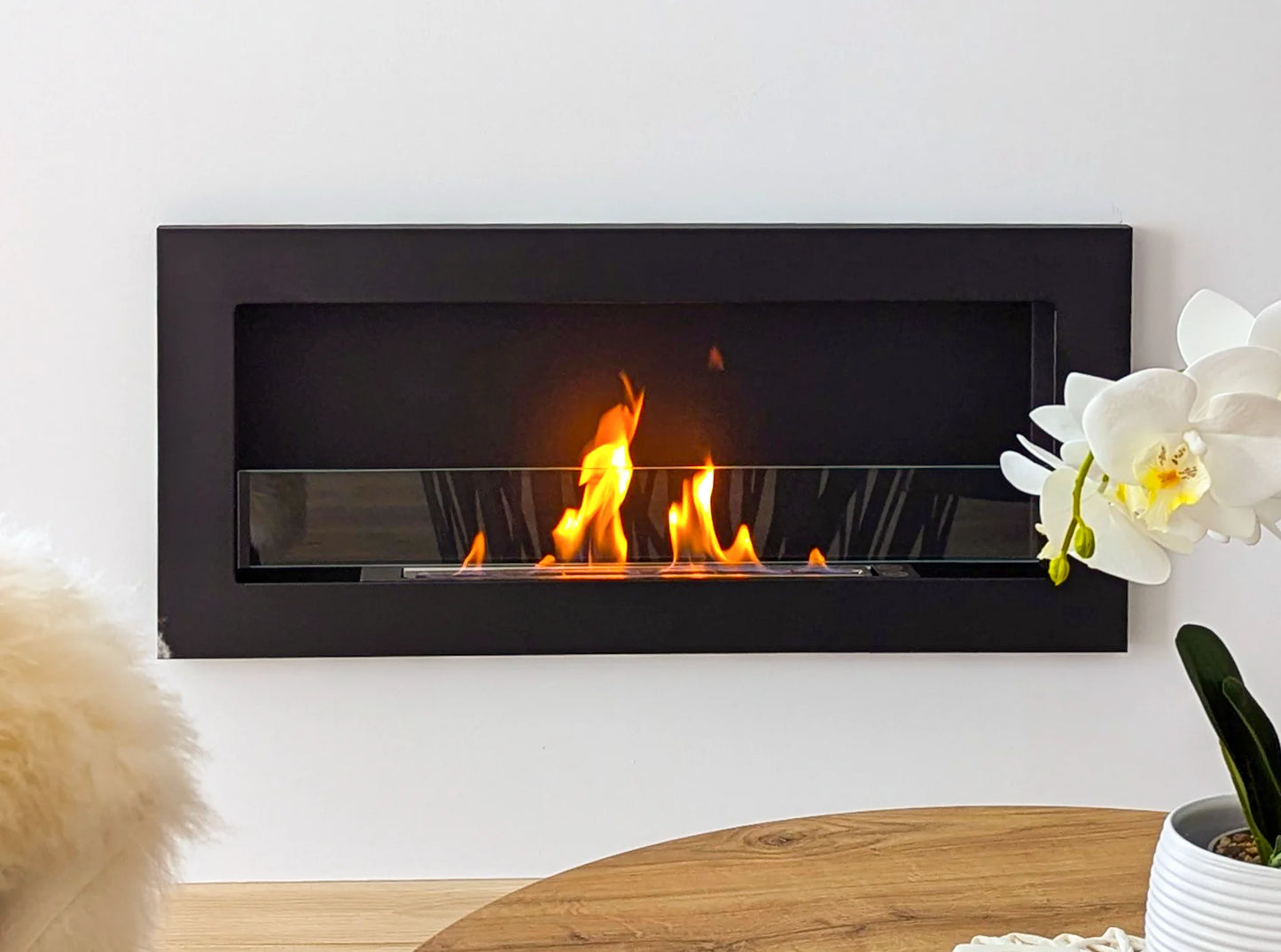 Biokamin 900x400 SLIM Schwarz Strukturiert mit Glas - IgnisLumina.ch