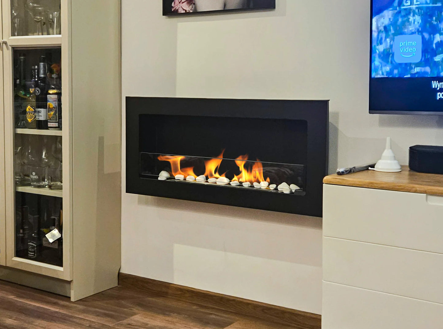 Biokamin 900x400 SLIM Schwarz Strukturiert mit Glas - IgnisLumina.ch