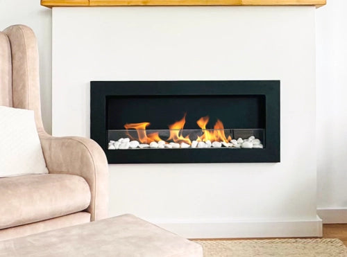 Biokamin 900x400 SLIM Schwarz Strukturiert mit Glas - IgnisLumina.ch