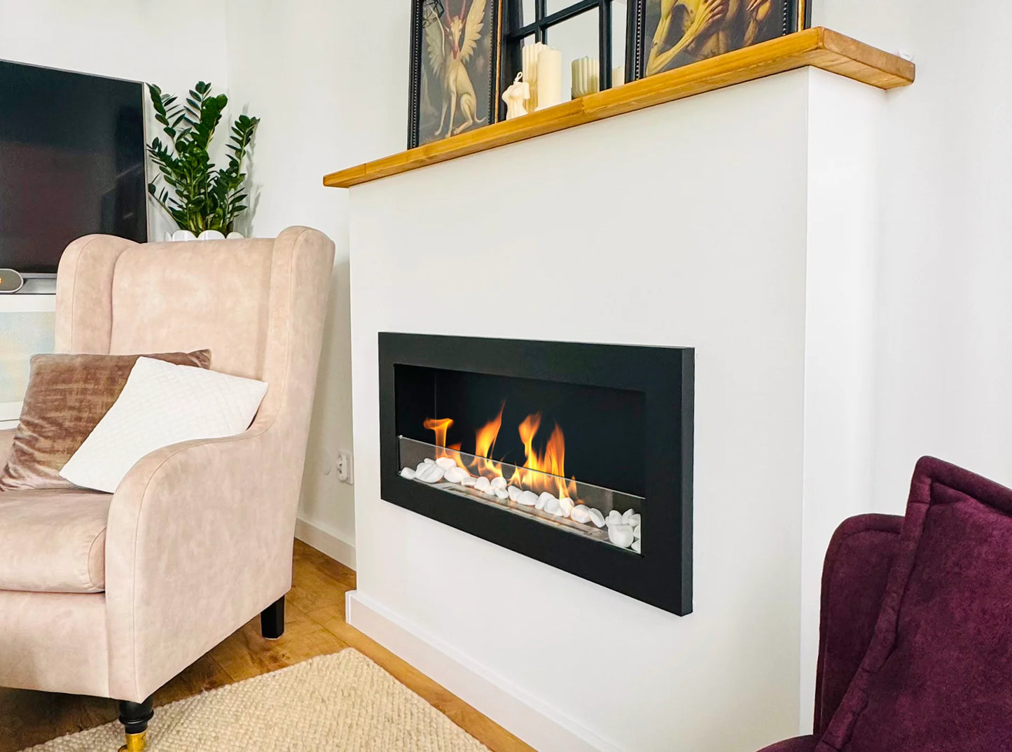 Biokamin 900x400 SLIM Schwarz Strukturiert mit Glas - IgnisLumina.ch