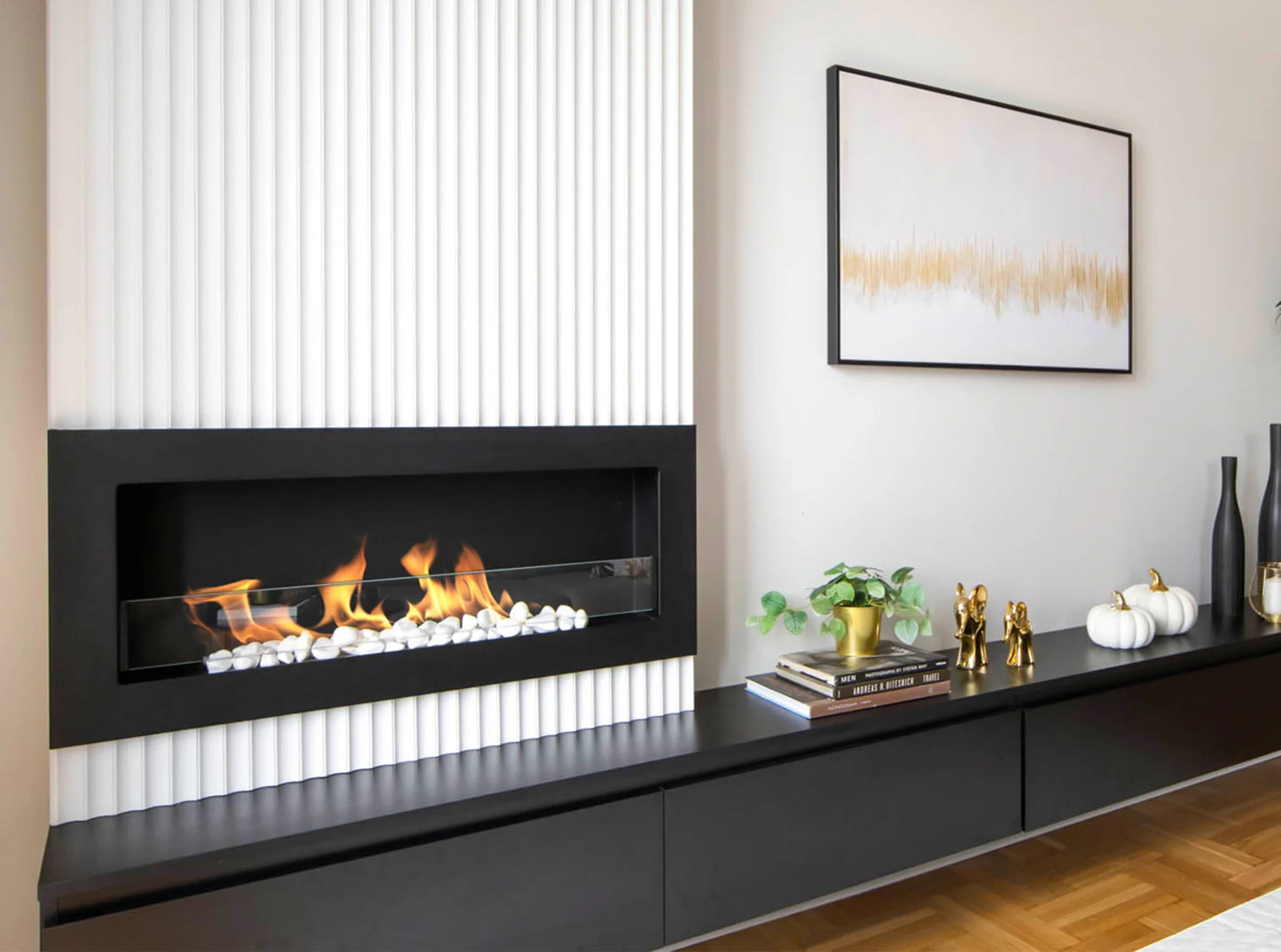 Biokamin 900x400 SLIM Schwarz Strukturiert mit Glas - IgnisLumina.ch