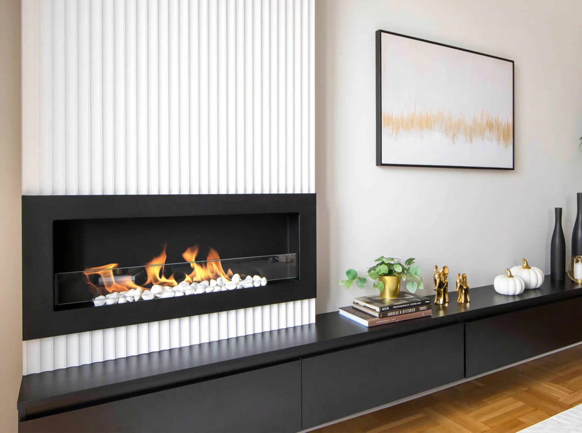 Biokamin 900x400 SLIM Schwarz Strukturiert mit Glas - IgnisLumina.ch