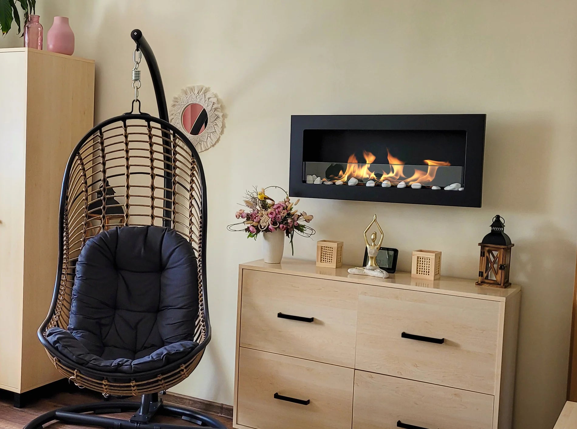 Biokamin 900x400 SLIM Schwarz Strukturiert mit Glas - IgnisLumina.ch