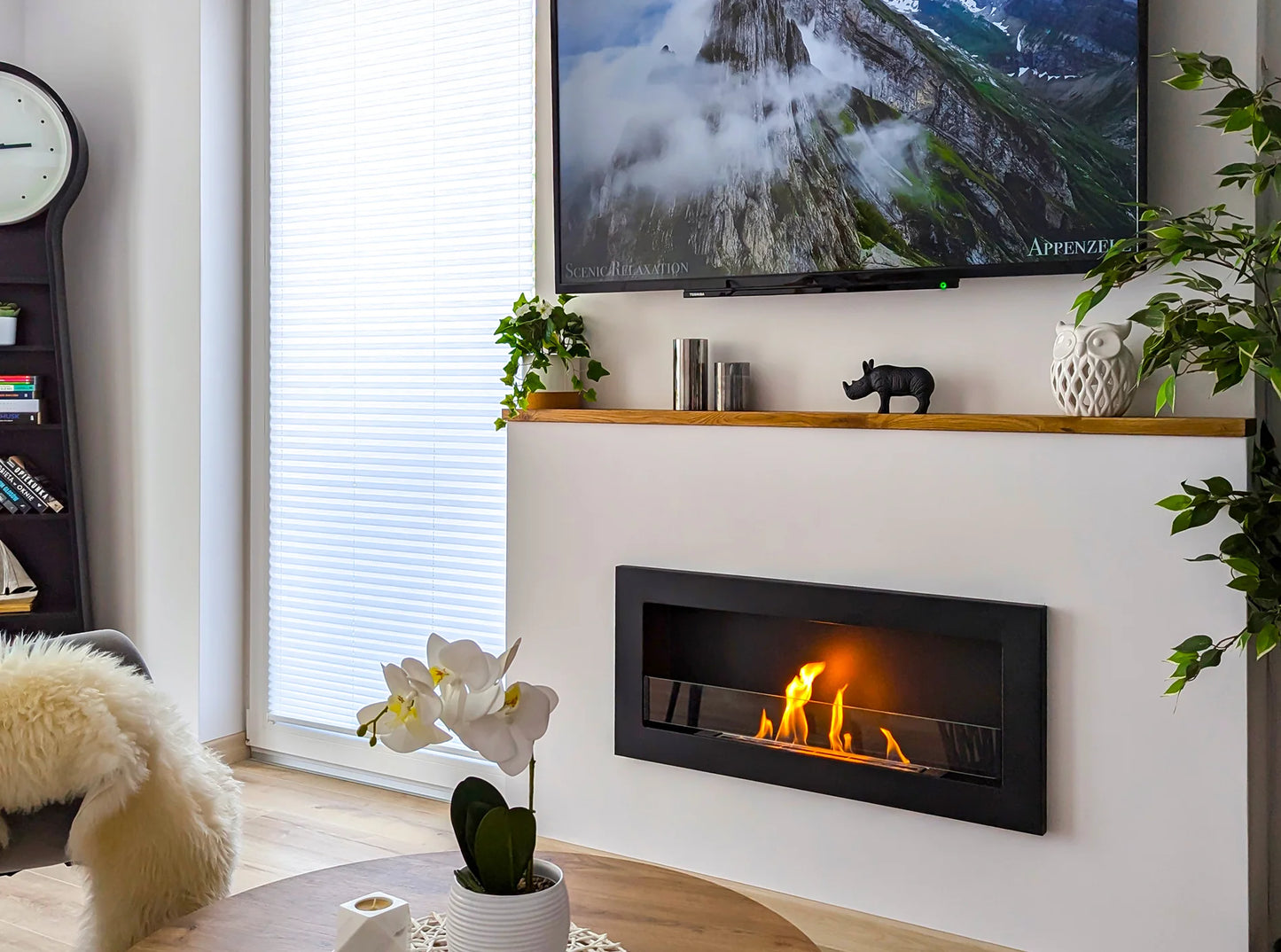 Biokamin 900x400 SLIM Schwarz Strukturiert mit Glas - IgnisLumina.ch