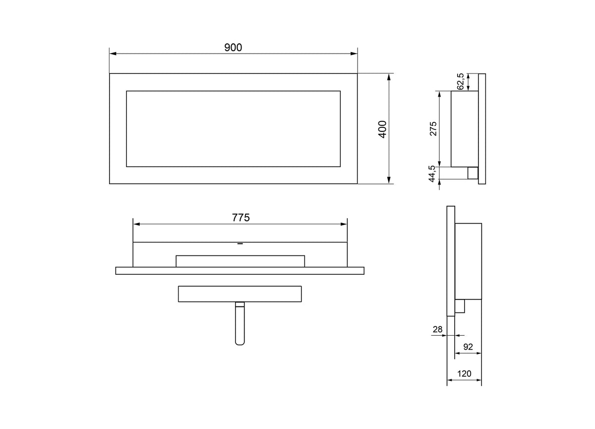 LUMINA Flammen 900 – Wall-mounted bioethanol fireplace