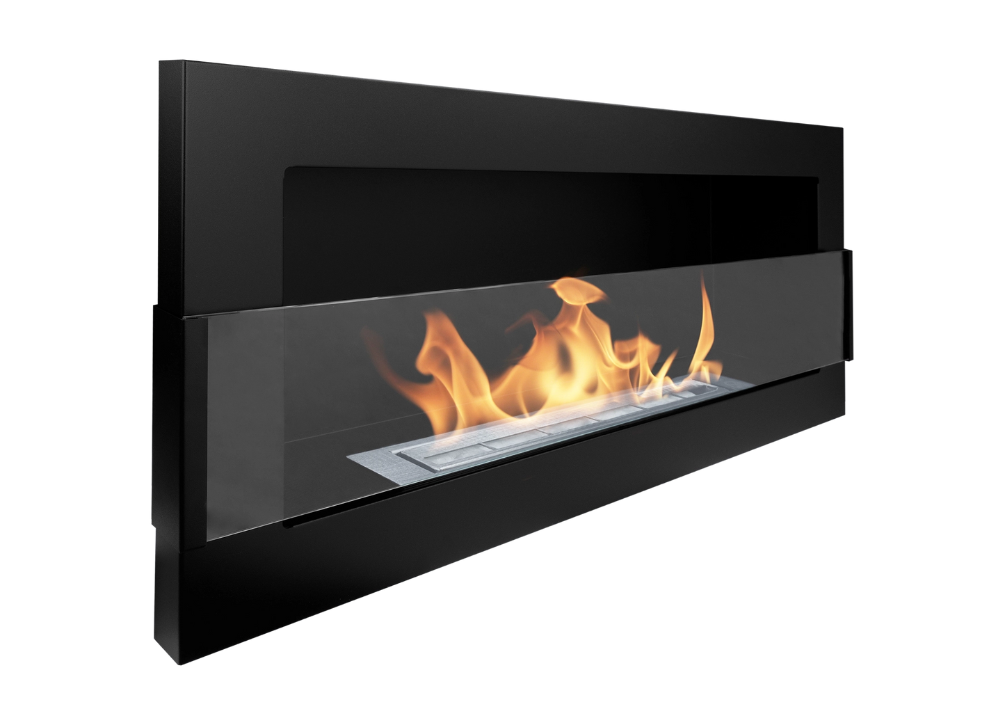 Biokamin 900x400 mit Glas Schwarz Strukturiert - IgnisLumina.ch