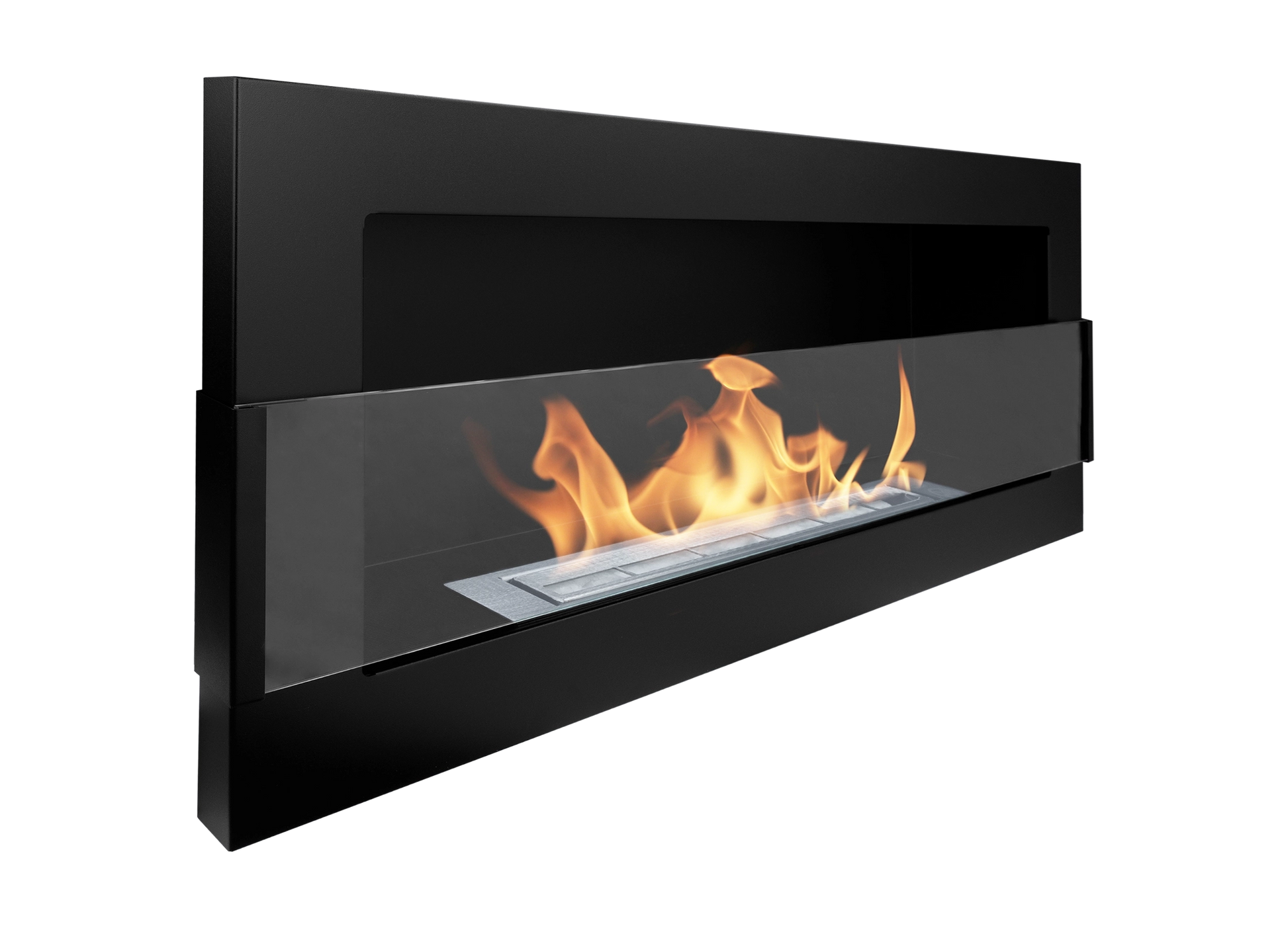 Biokamin 900x400 mit Glas Schwarz Strukturiert - IgnisLumina.ch