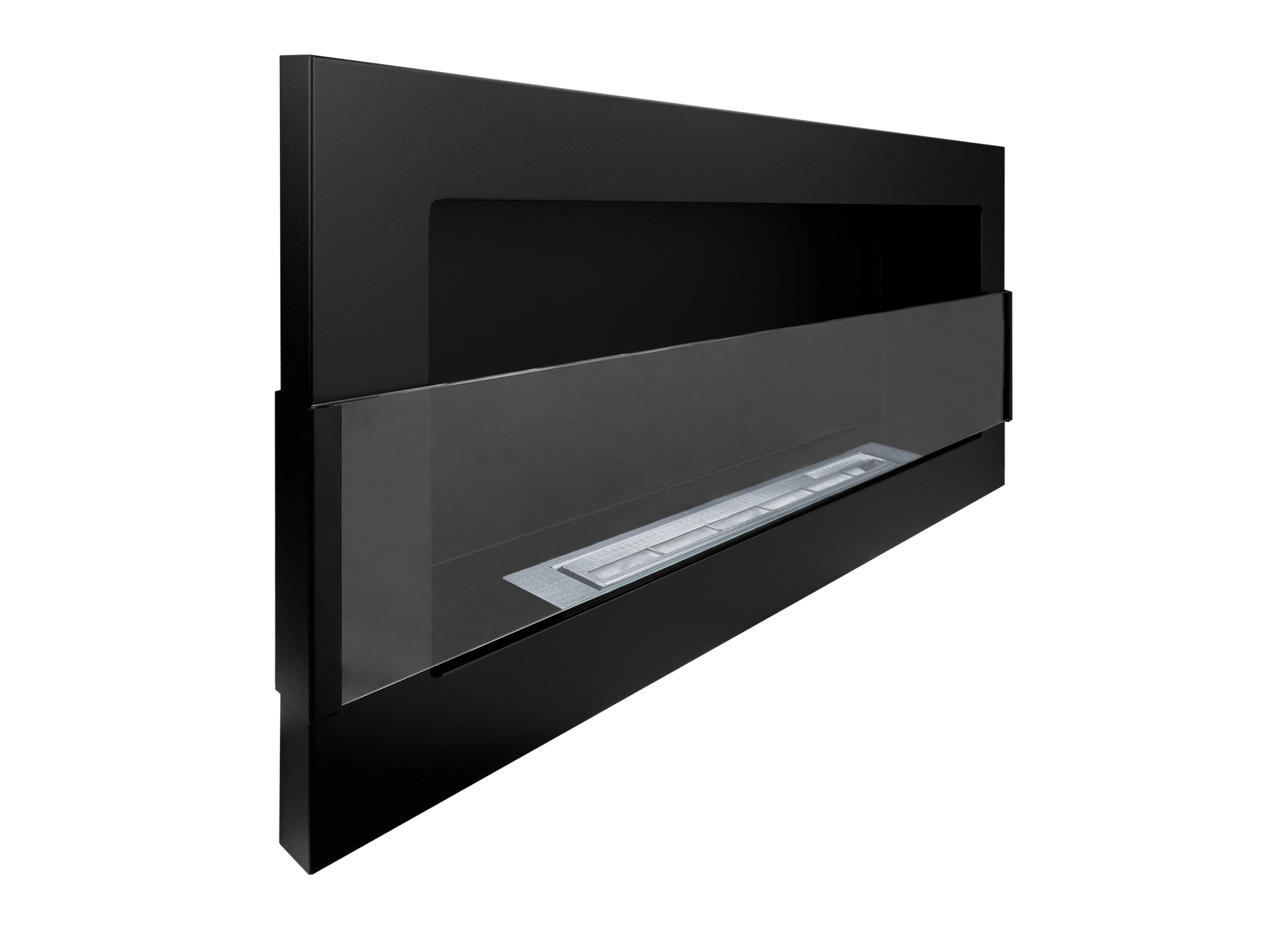 Biokamin 900x400 mit Glas Schwarz Strukturiert - IgnisLumina.ch