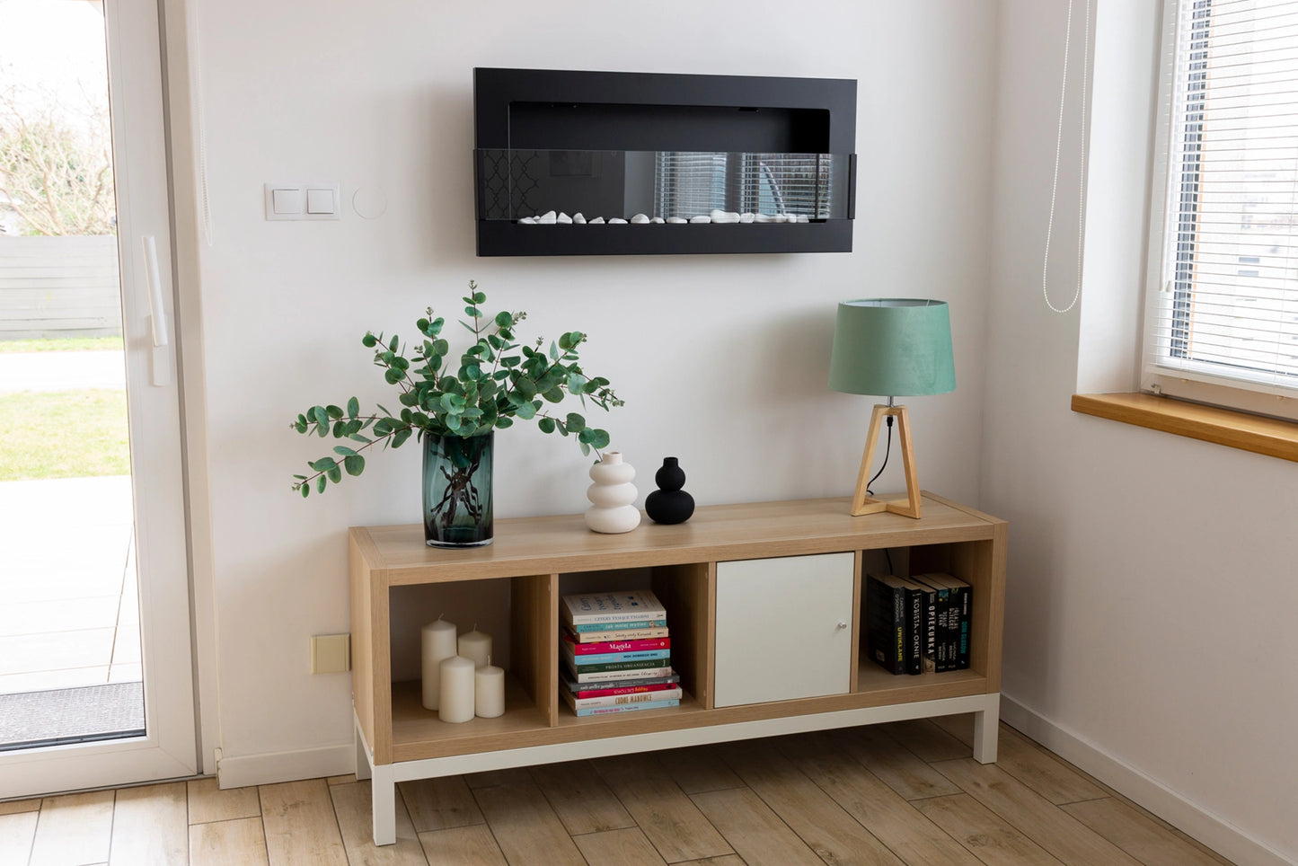 Biokamin 900x400 mit Glas Schwarz Strukturiert - IgnisLumina.ch