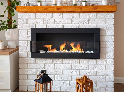 Biokamin 900x400 mit Glas Schwarz Strukturiert - IgnisLumina.ch