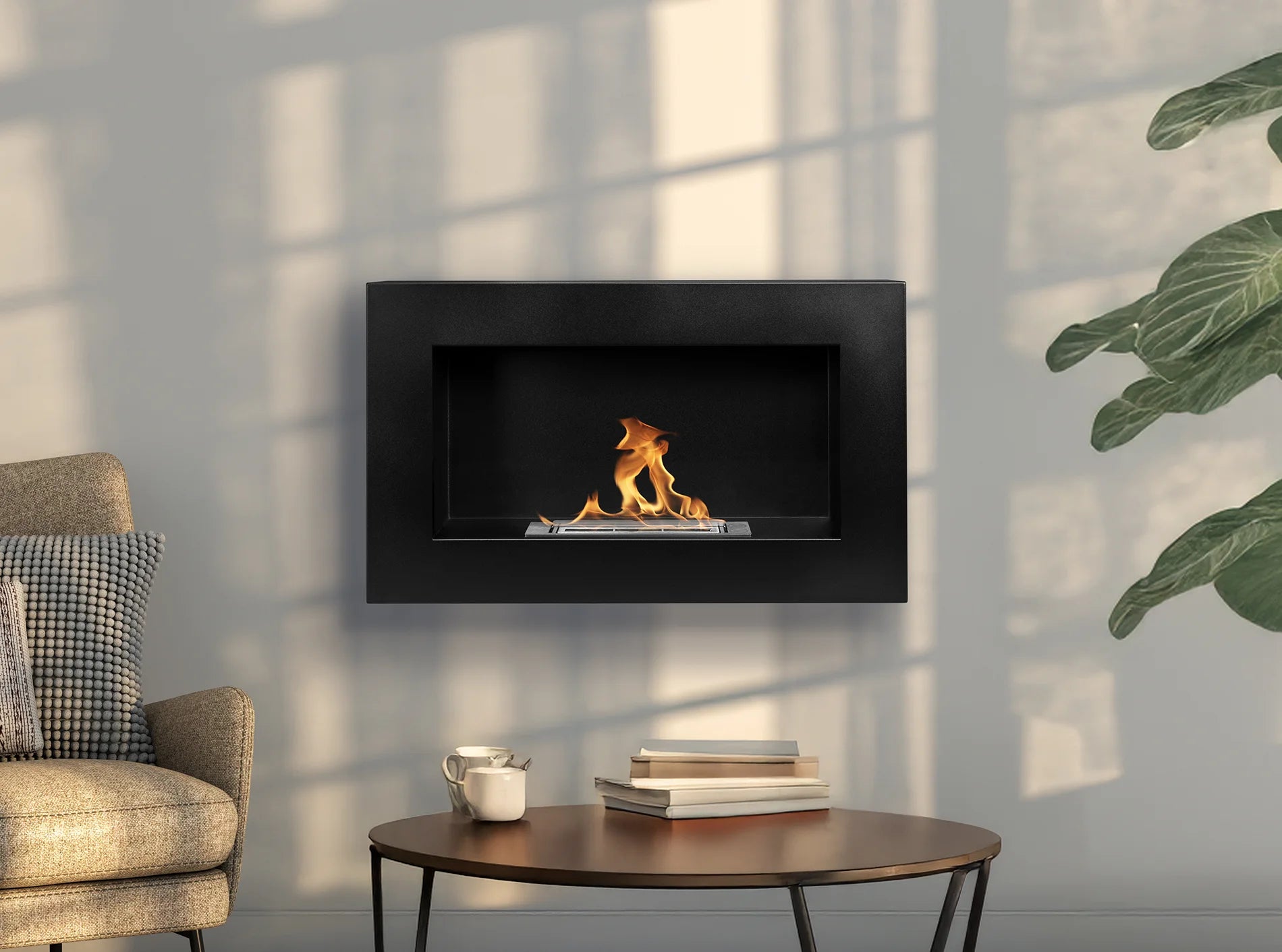 Wand-Biokamin 650x400 Box Schwarz Strukturiert Matt - IgnisLumina.ch