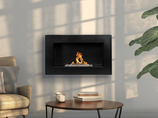 Wand-Biokamin 650x400 Box Schwarz Strukturiert Matt - IgnisLumina.ch