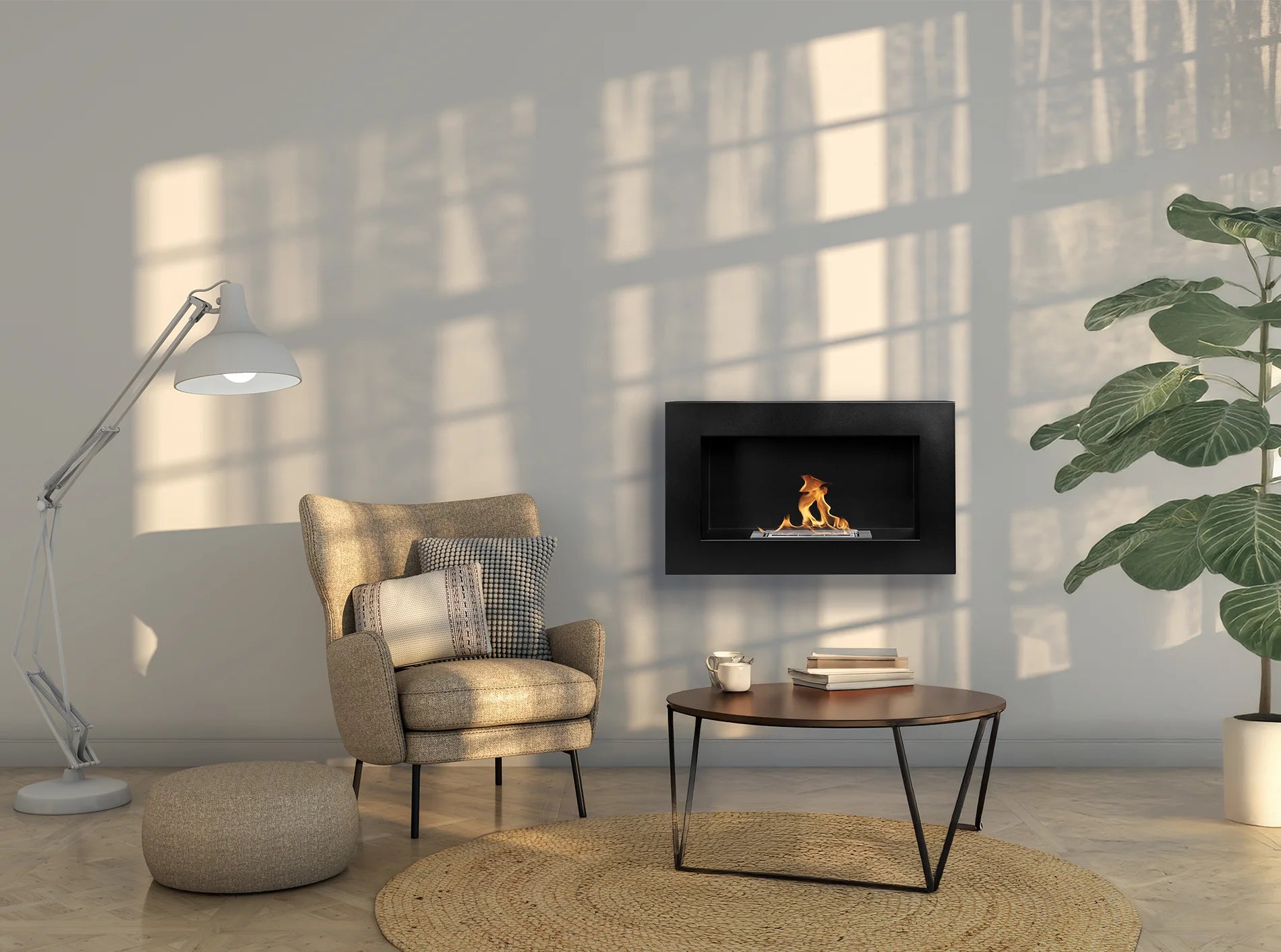 Wand-Biokamin 650x400 Box Schwarz Strukturiert Matt - IgnisLumina.ch