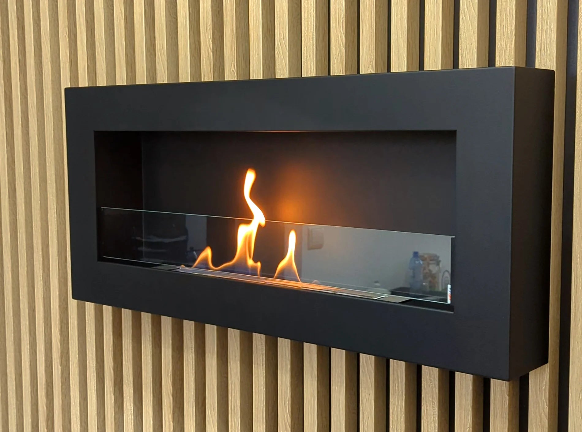 Biokamin Box 900x400 Schwarz mit Glas - IgnisLumina.ch