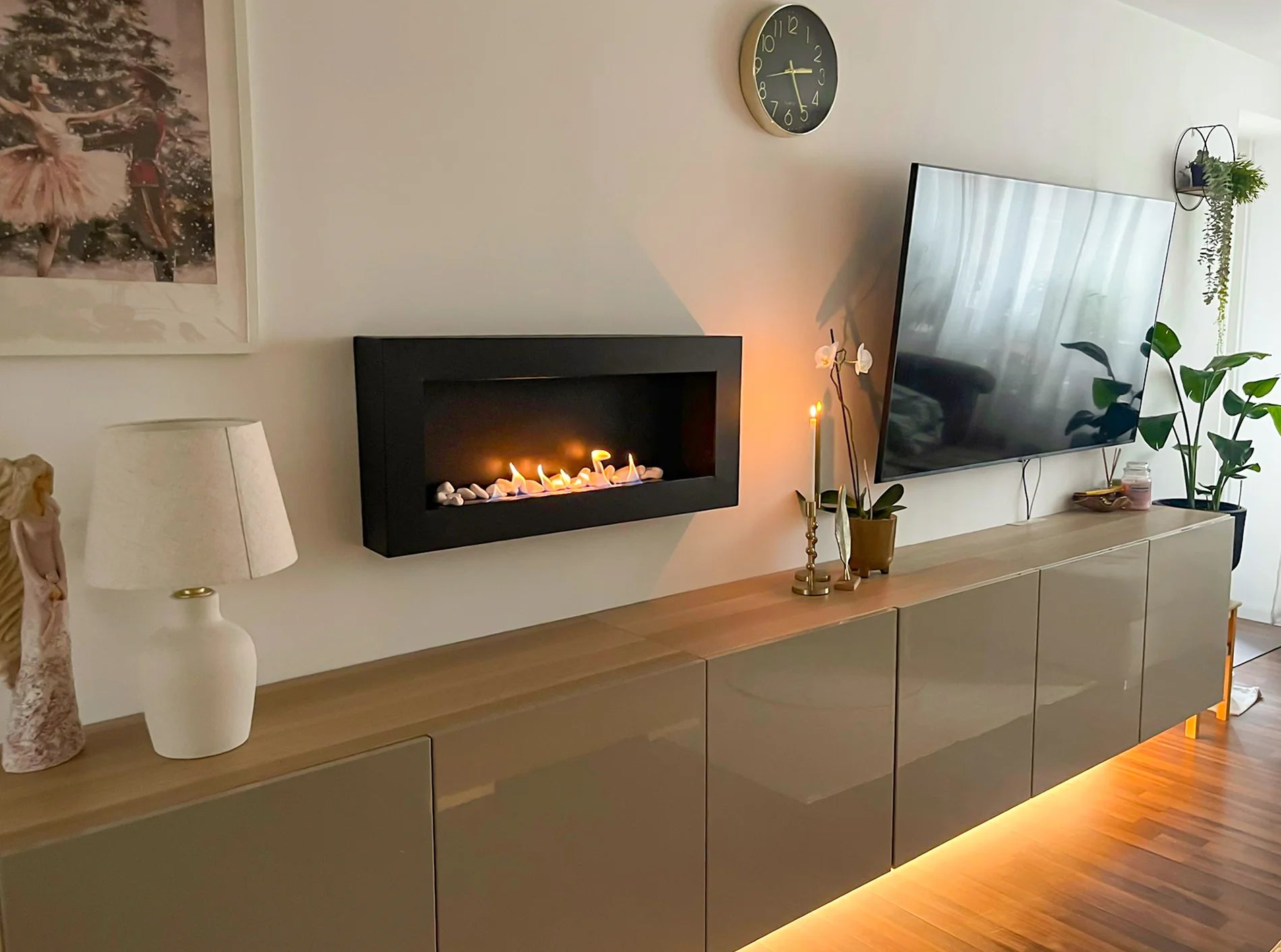 Biokamin Box 900x400 Schwarz mit Glas - IgnisLumina.ch