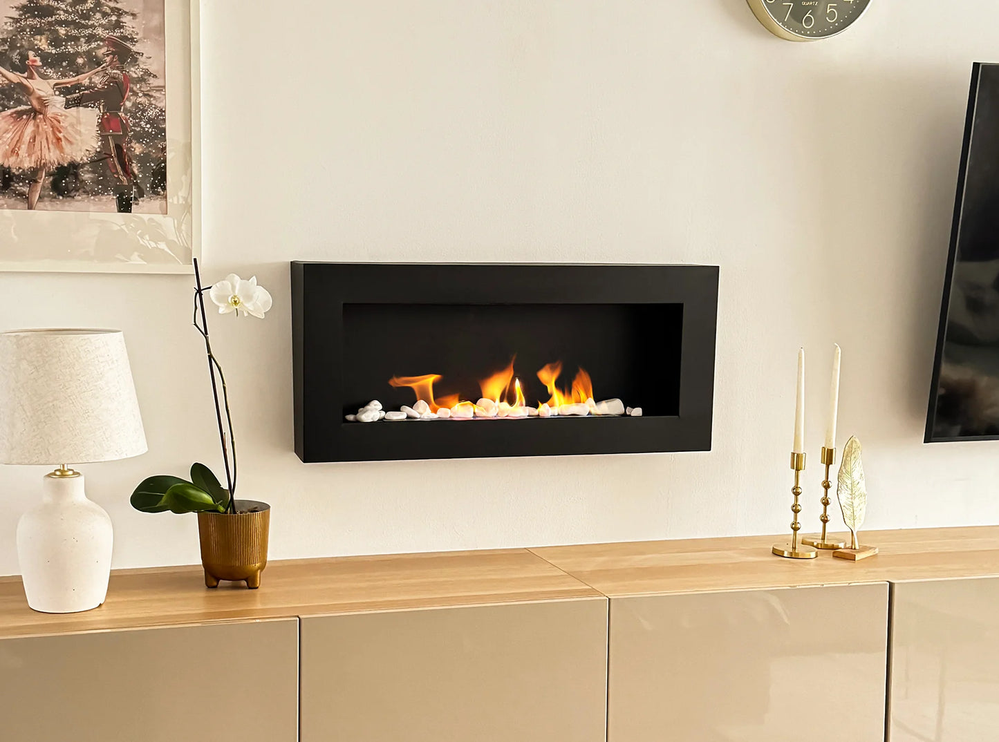 Biokamin Box 900x400 Schwarz mit Glas - IgnisLumina.ch