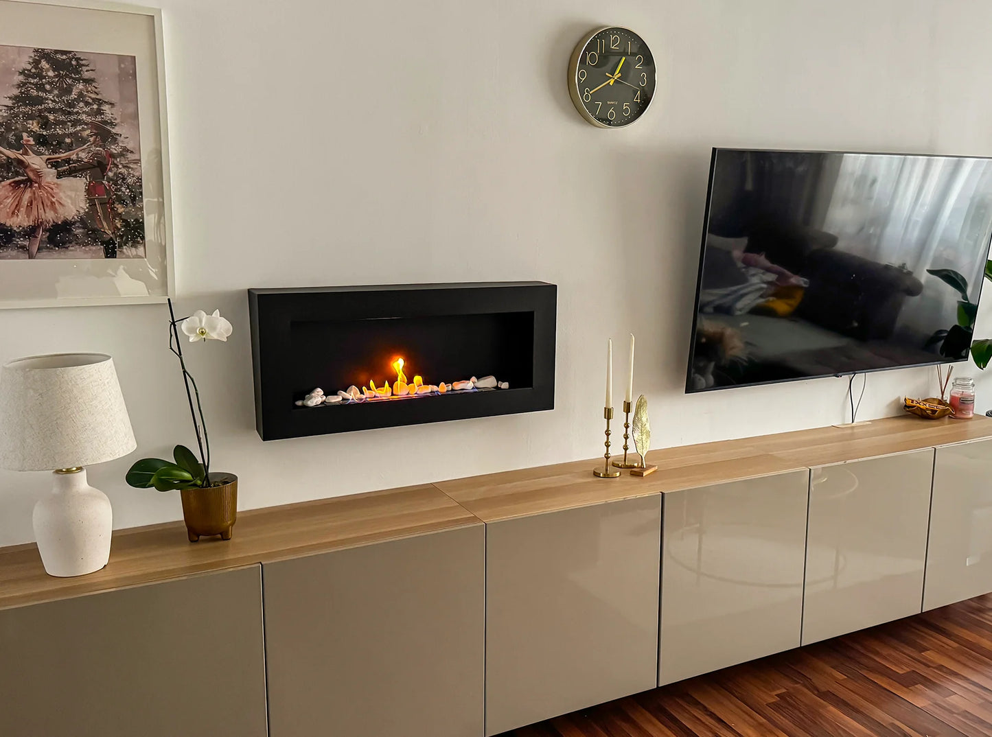 Wand-Biokamin 900x400 Box Schwarz Strukturiert Matt - IgnisLumina.ch