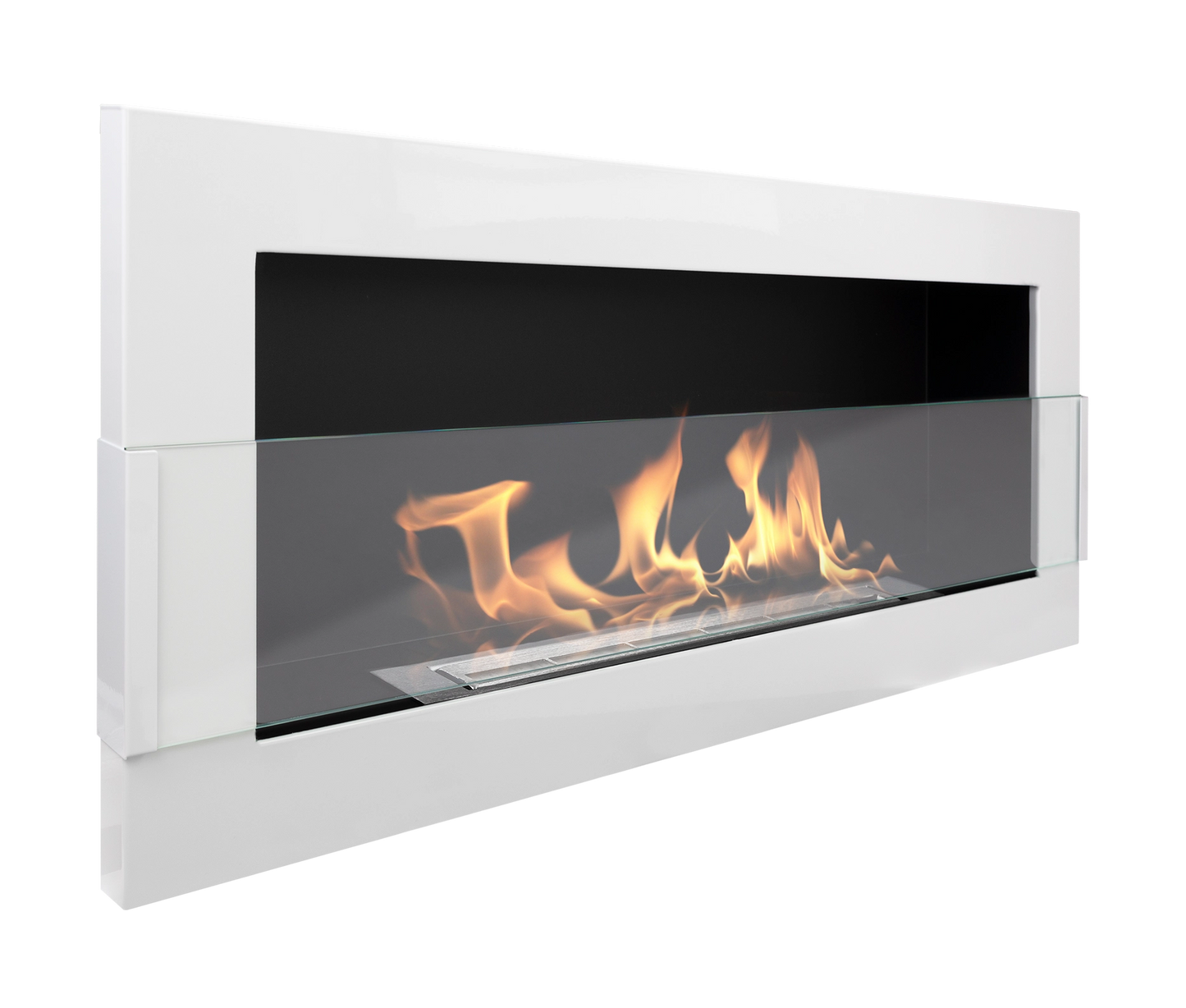 Biokamin 900x400 mit Glas Weiß Hochglanz - IgnisLumina.ch