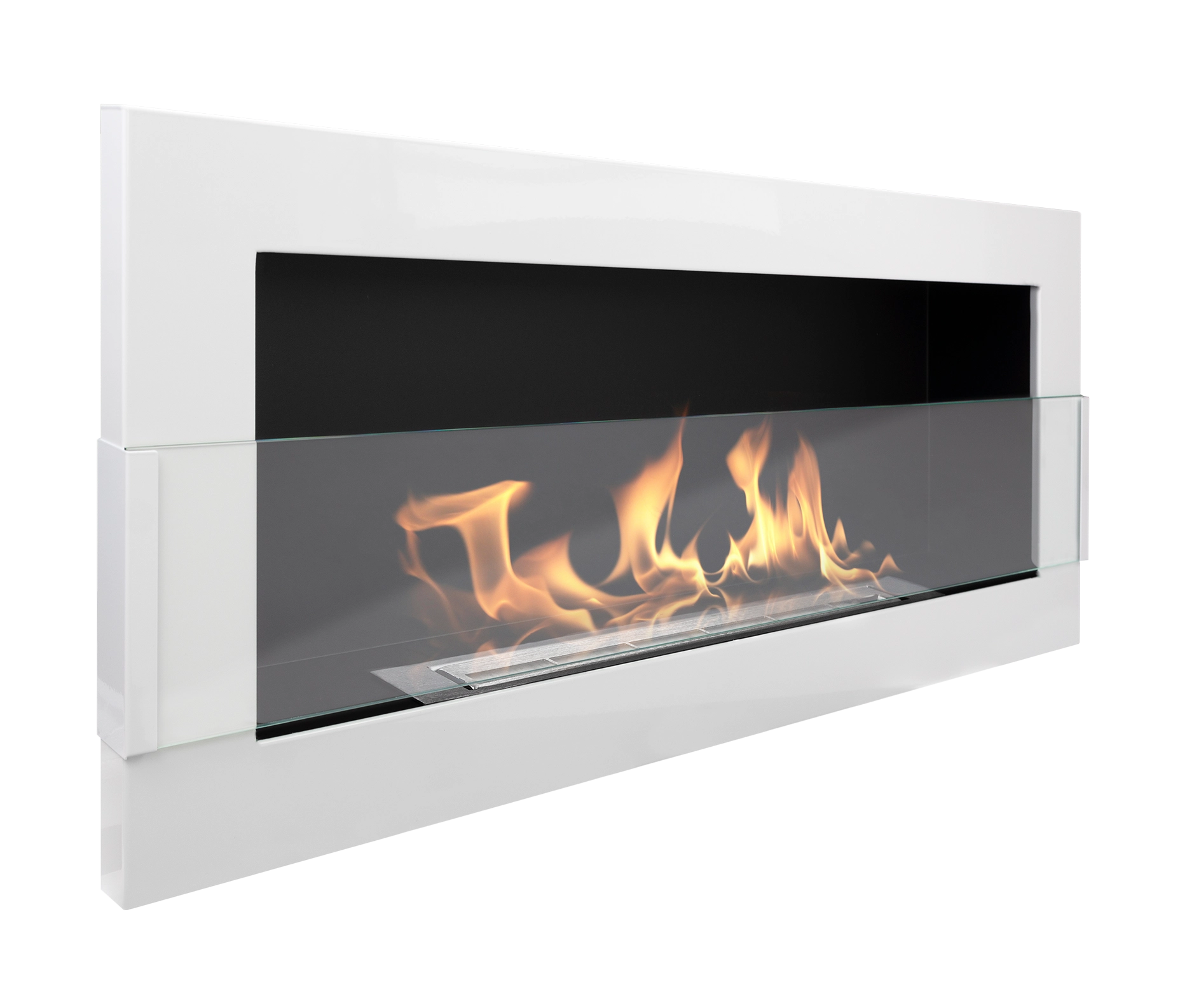Biokamin 900x400 mit Glas Weiß Hochglanz - IgnisLumina.ch