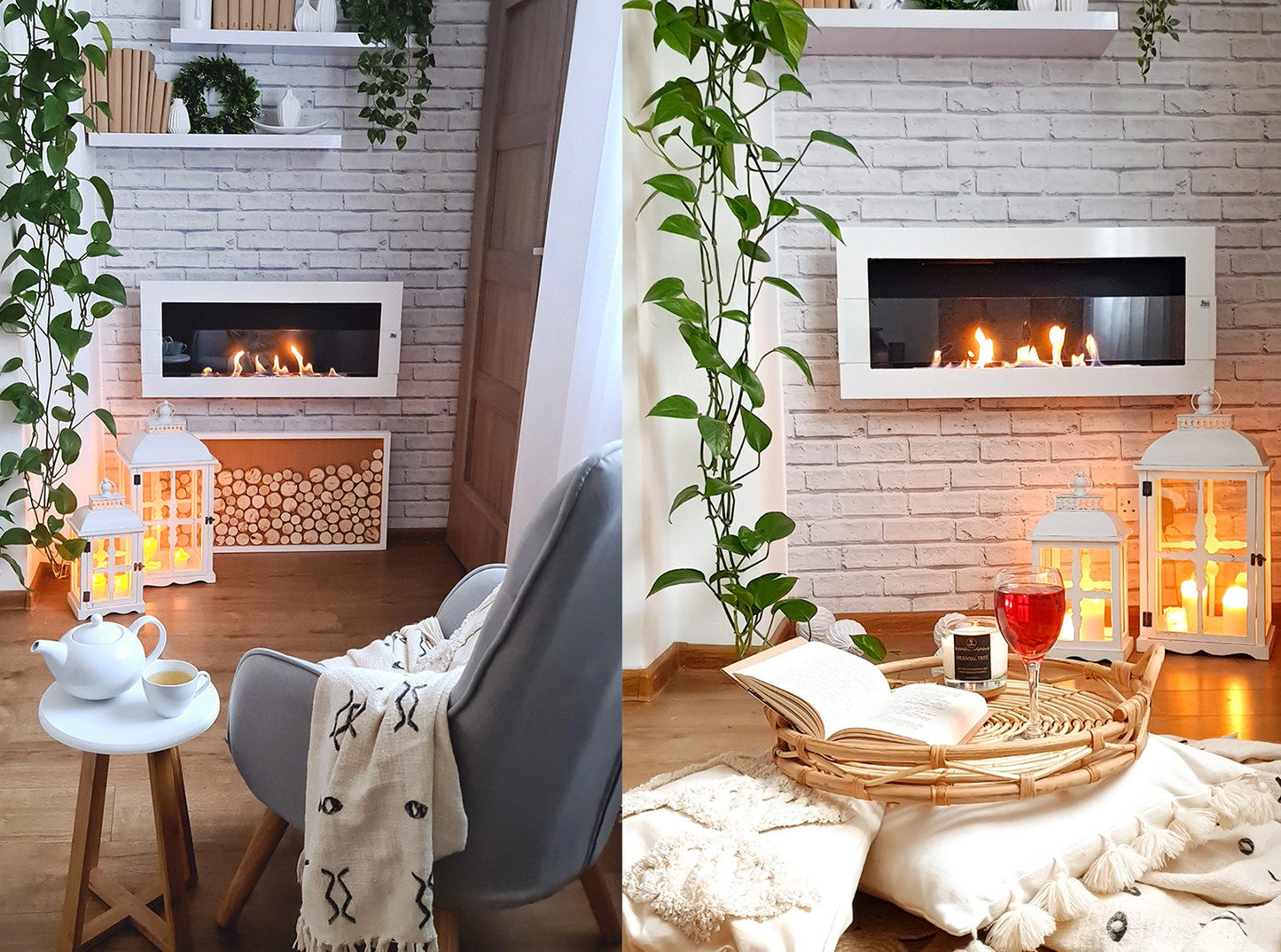 Biokamin 900x400 mit Glas Weiß Hochglanz - IgnisLumina.ch