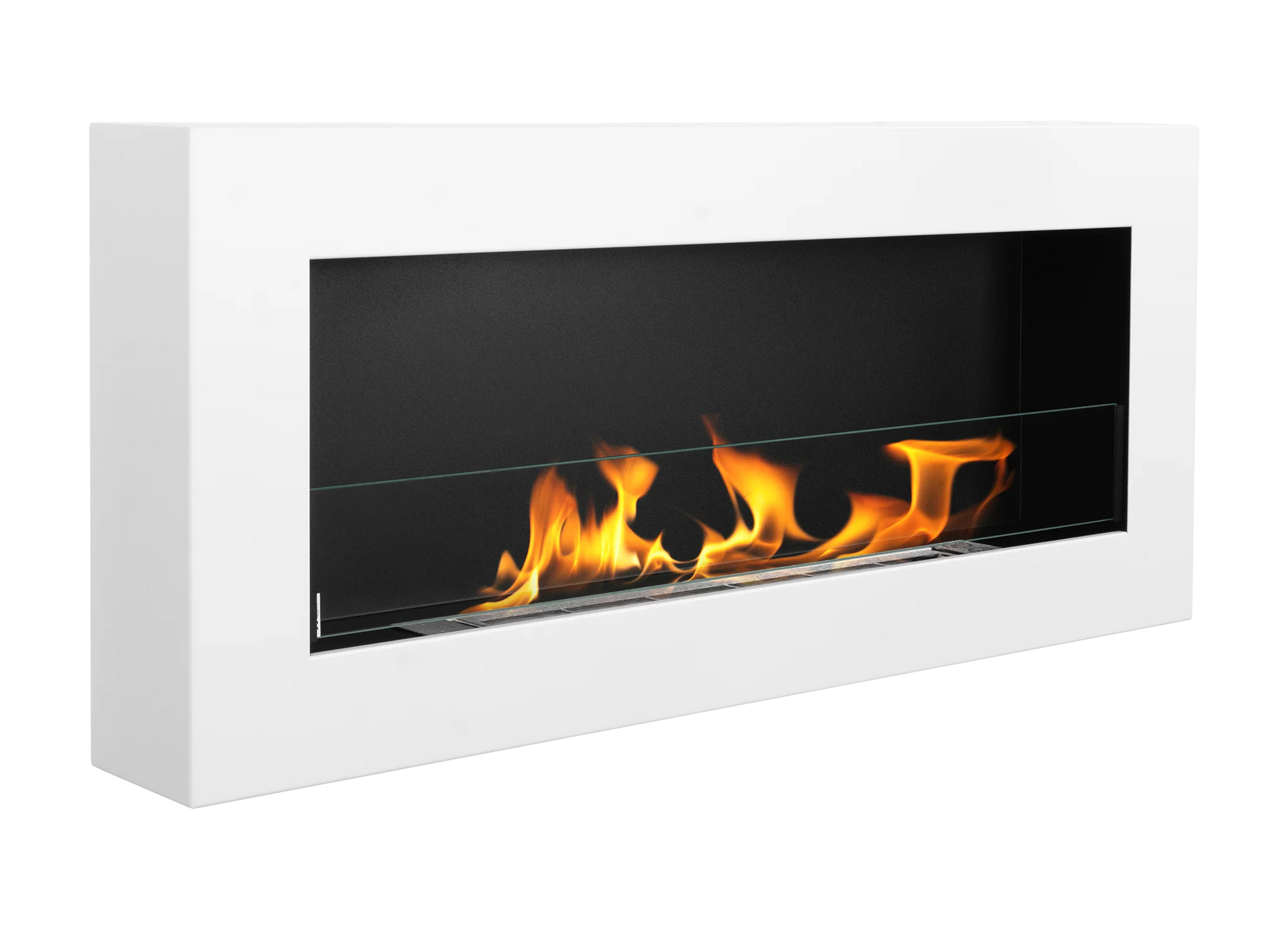 Wand-Biokamin mit Glas 900x400 Box Weiß Strukturiert Matt - IgnisLumina.ch