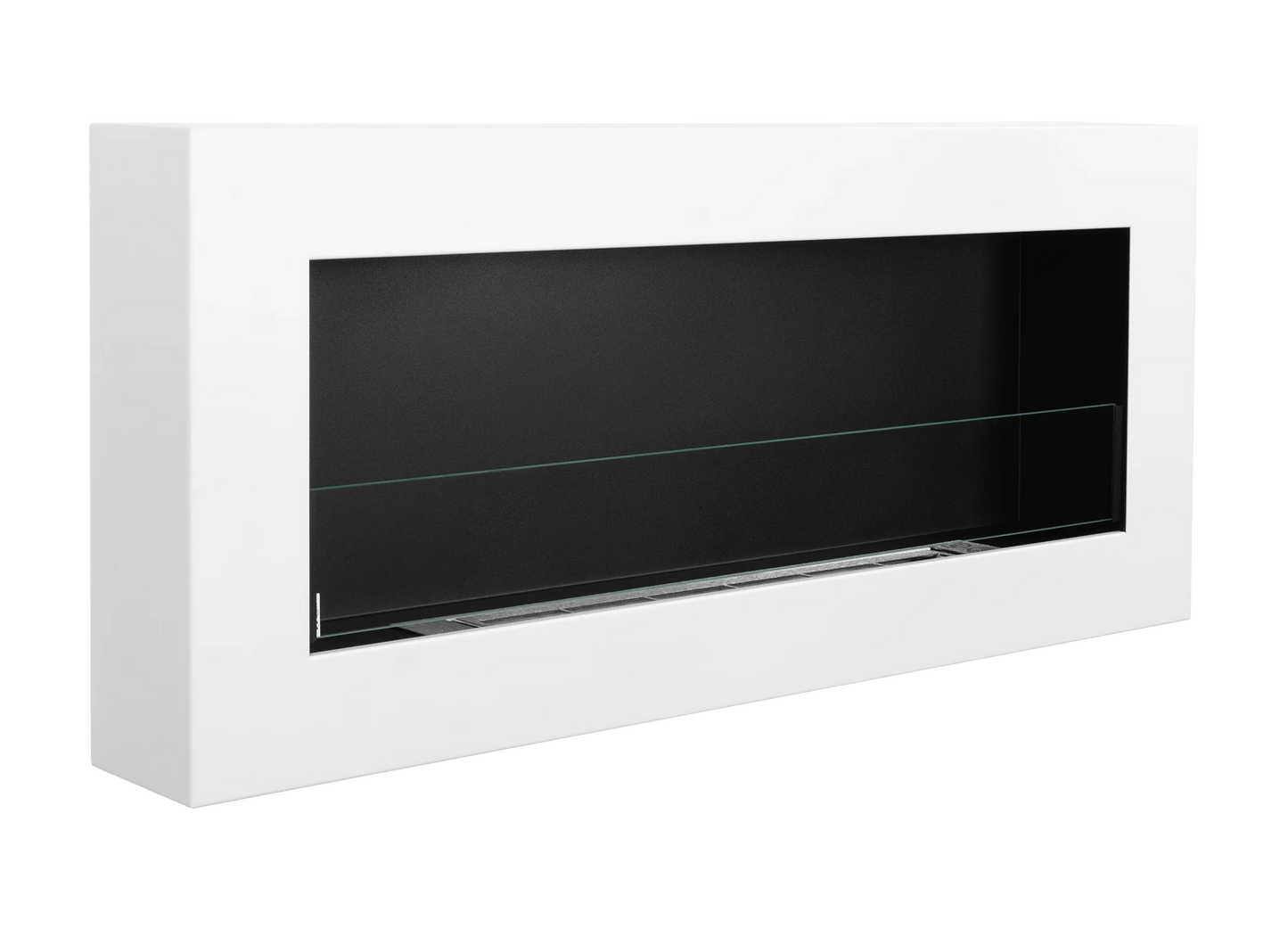 Wand-Biokamin mit Glas 900x400 Box Weiß Strukturiert Matt - IgnisLumina.ch