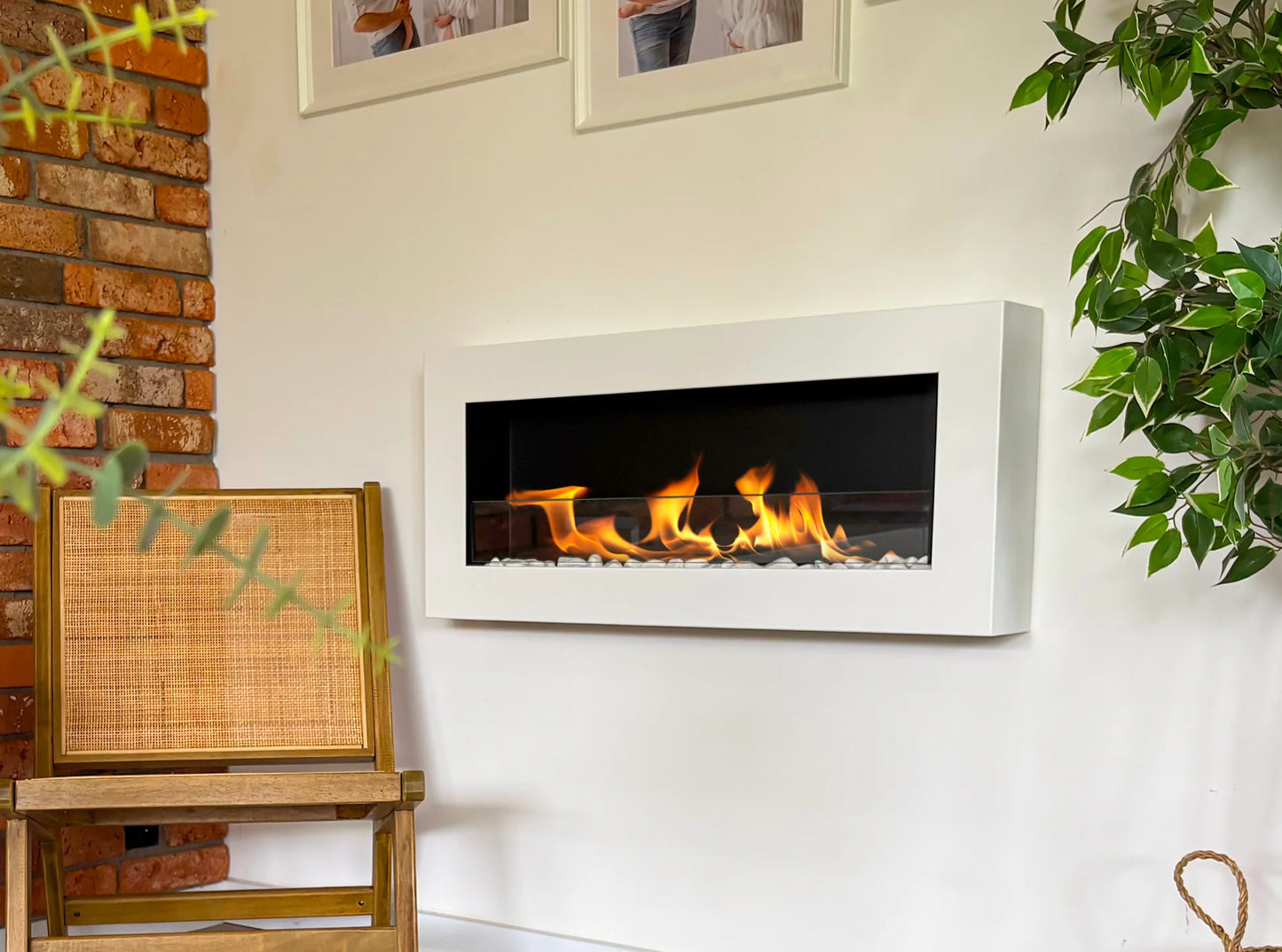 Wand-Biokamin mit Glas 900x400 Box Weiß Strukturiert Matt - IgnisLumina.ch