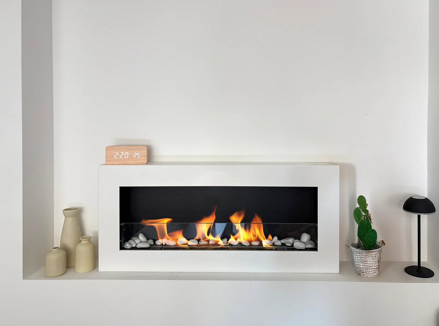 Wand-Biokamin mit Glas 900x400 Box Weiß Strukturiert Matt - IgnisLumina.ch