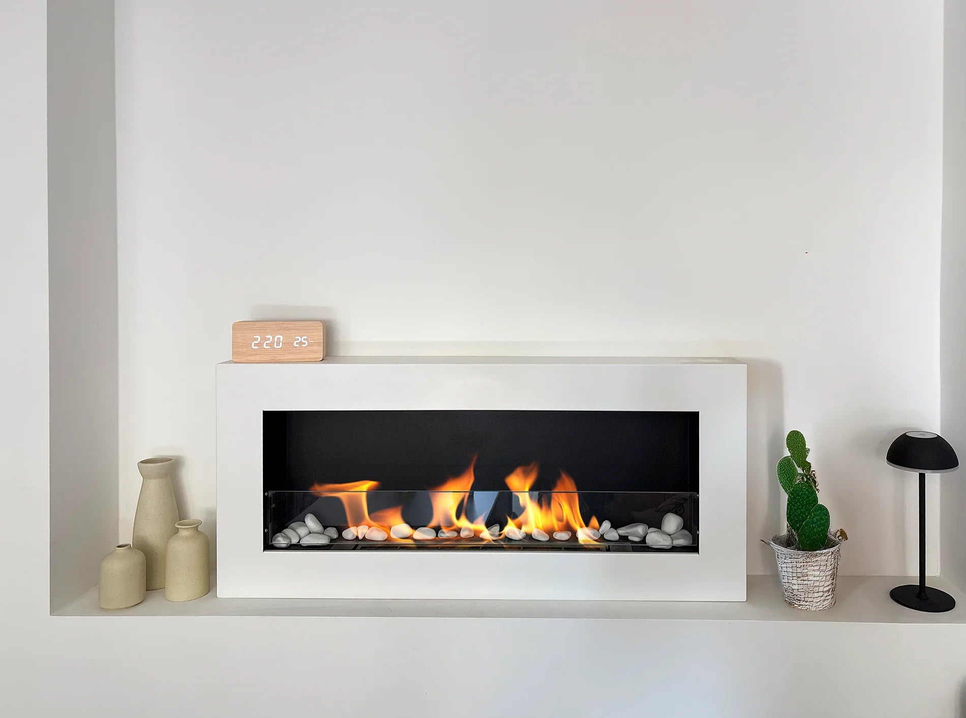 Wand-Biokamin mit Glas 900x400 Box Weiß Strukturiert Matt - IgnisLumina.ch