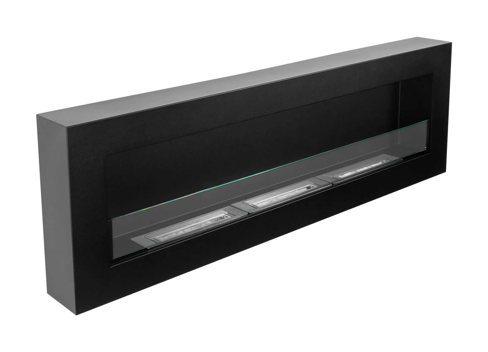Wand-Biokamin mit Glas 1200x400 Box Schwarz Strukturiert Matt - IgnisLumina.ch