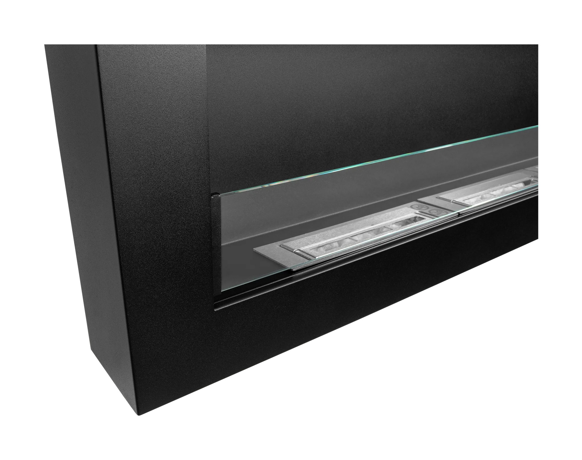 Wand-Biokamin mit Glas 1200x400 Box Schwarz Strukturiert Matt - IgnisLumina.ch