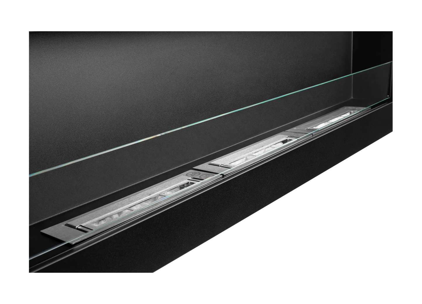 Wand-Biokamin mit Glas 1200x400 Box Schwarz Strukturiert Matt - IgnisLumina.ch